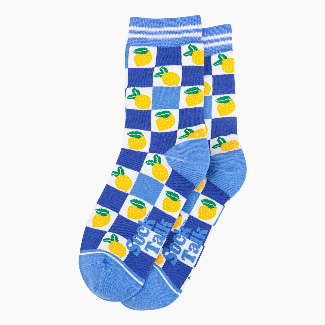 Lemon Checkerboard Bamboo Socks in Blue2.png