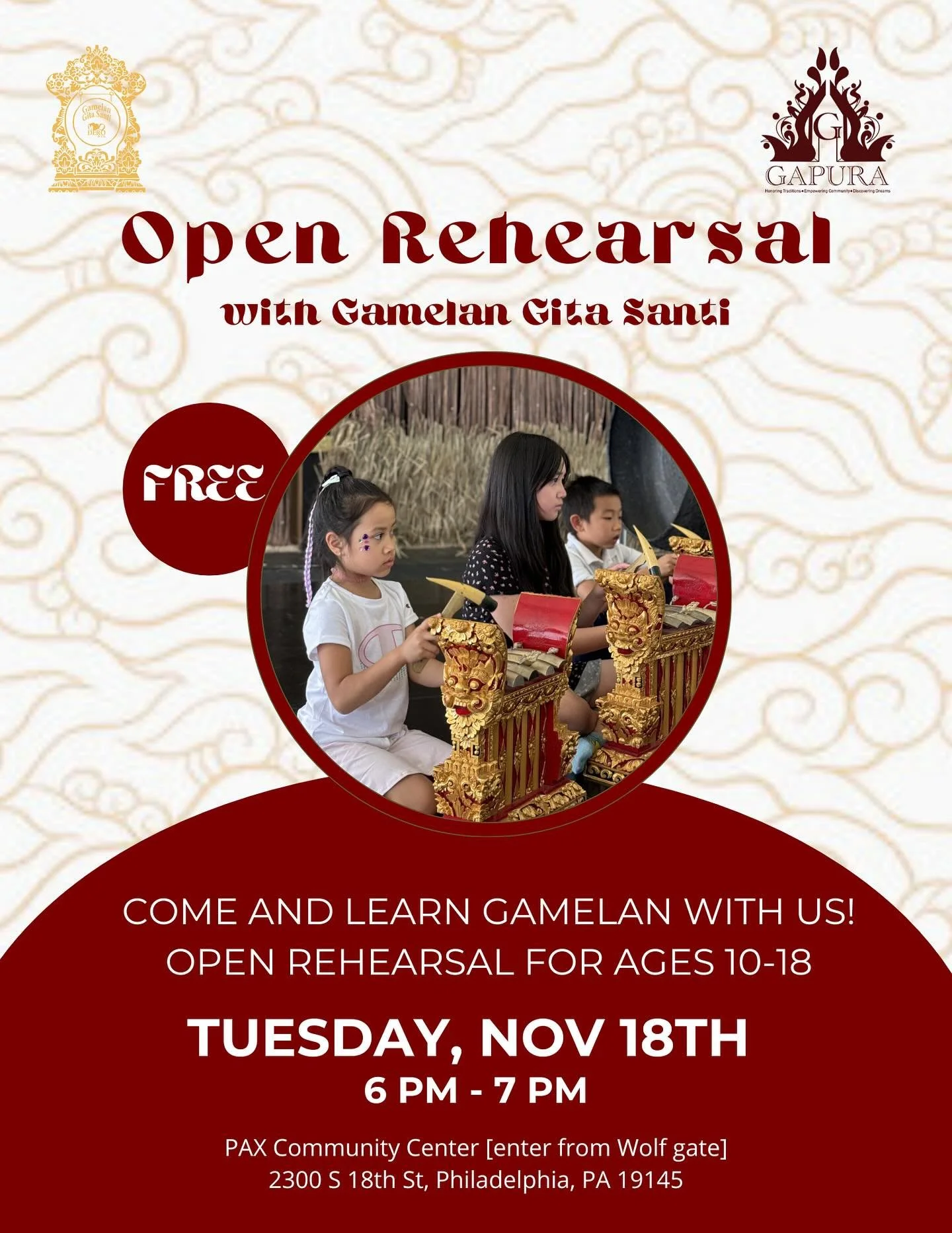 As we are wrapping up our fall semester of classes at Gamelan Gita Santi, we wanted to invite you to our LAST class of the season 🇮🇩! 
We know that life gets busy, but now&rsquo;s your chance to explore something new before the year ends. We have a