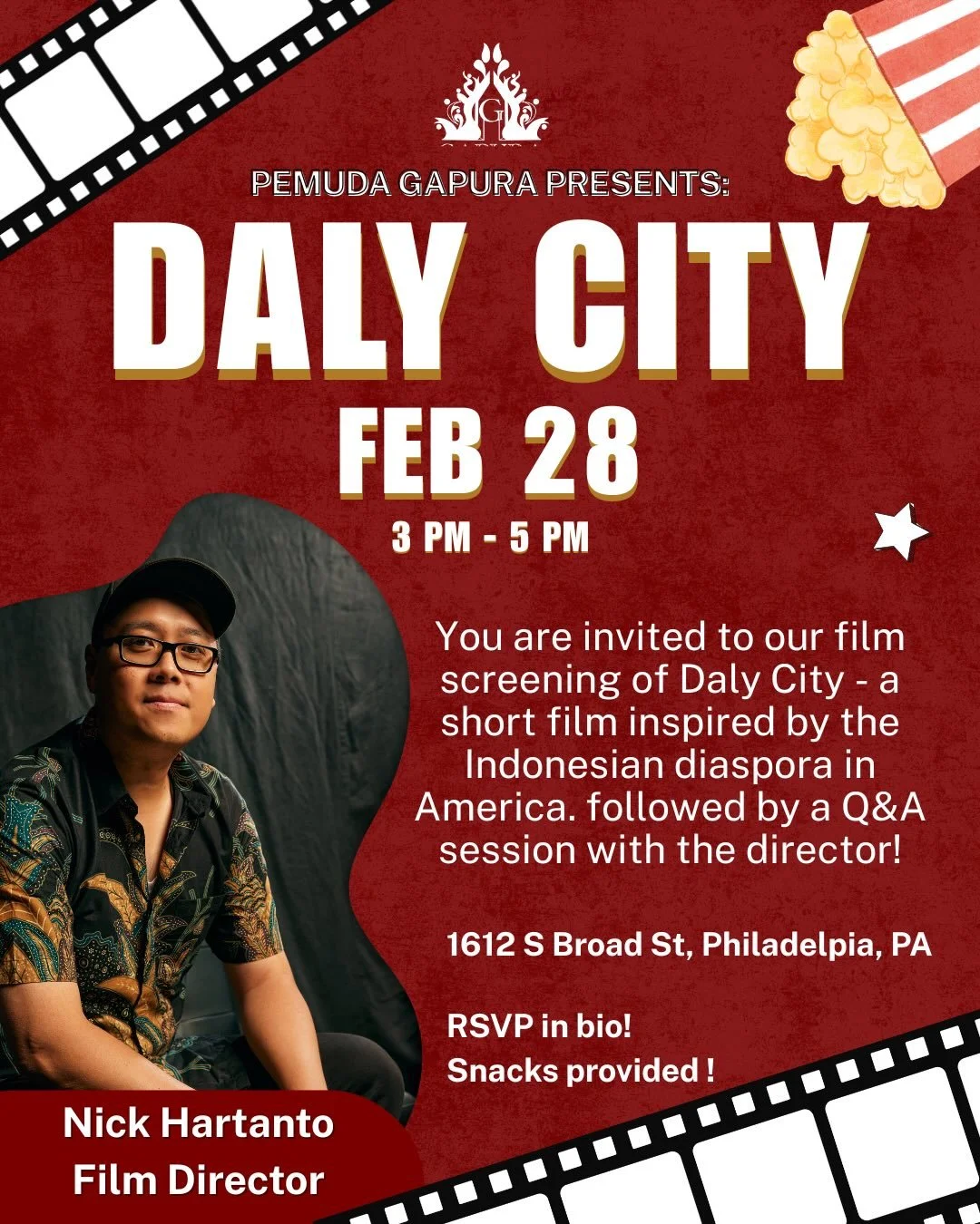 🎬🍿Join us NEXT Saturday, Feb 28th at 3 PM to watch Daly City, a film about an autobiographical story about an Indonesian boy and his mother who bring Chinese takeout to a church potluck and pretend it&rsquo;s a traditional family dish. The boy&rsqu