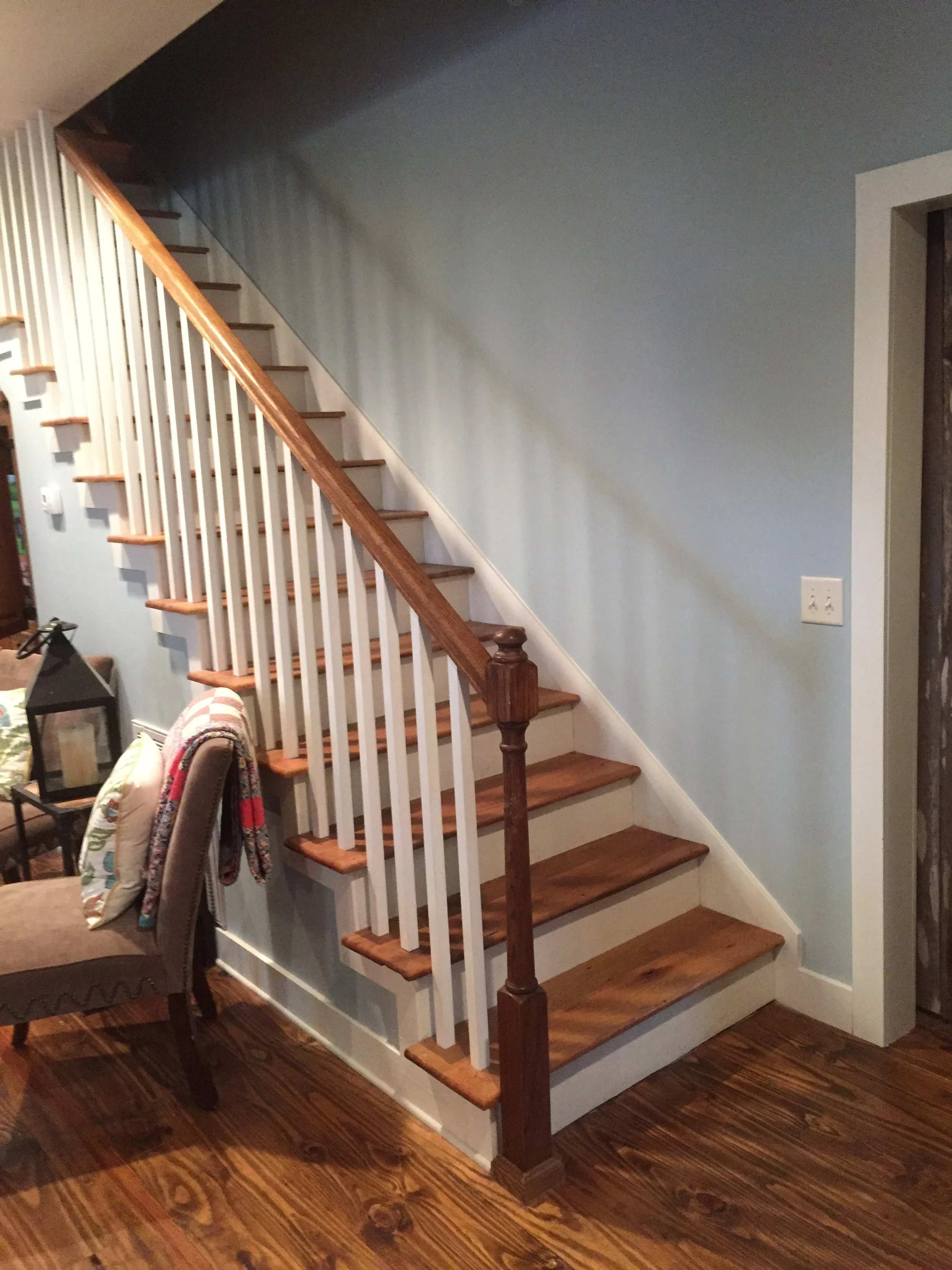 Custom stair treads from reclaimed barn wood