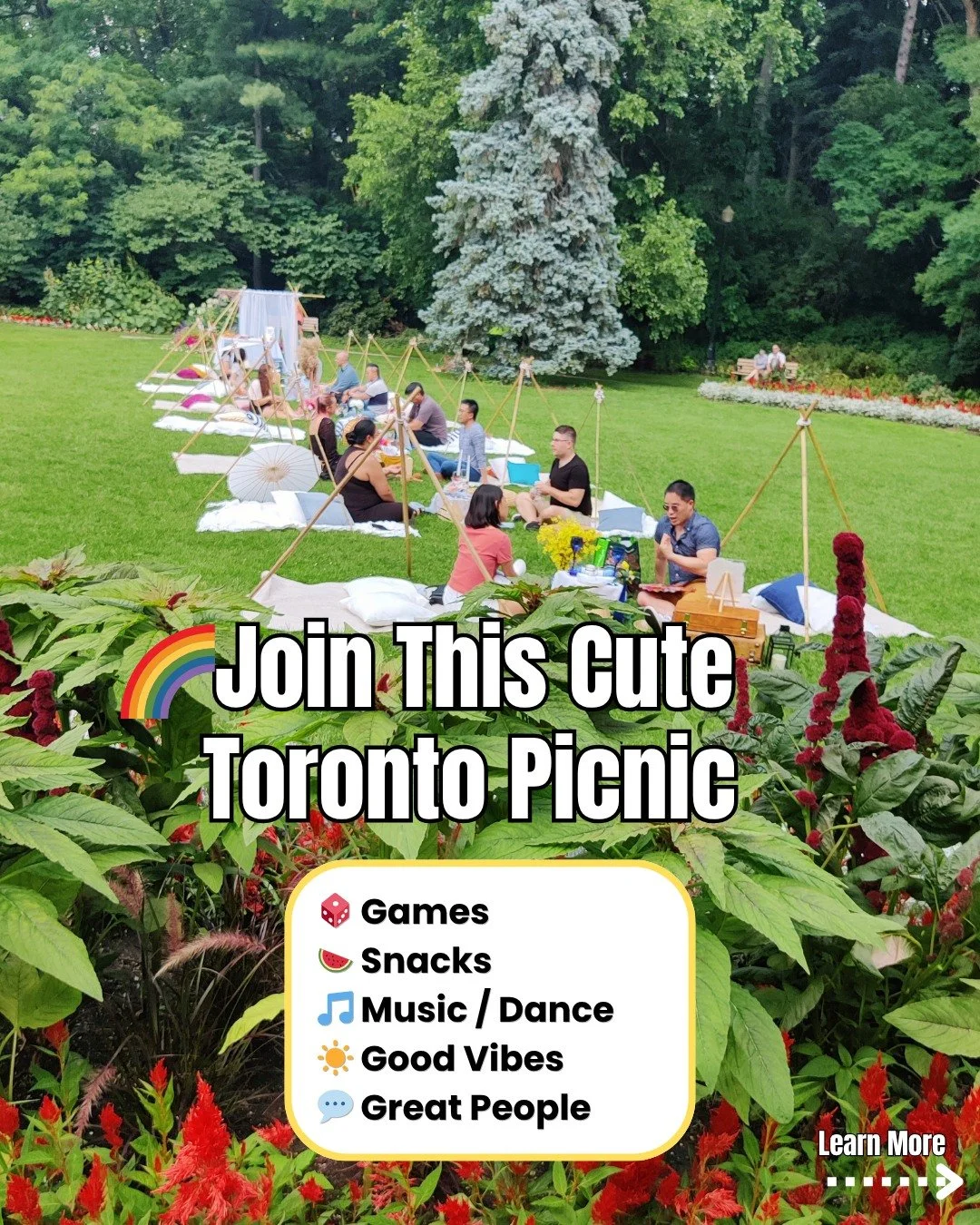 ☀️Toronto summer is too short to stay indoors 
🌈Join us for a relaxed outdoor picnic with games, music, snacks, and great people.

Perfect for:
☀️ Making new friends
💕 A cute date night
🌆 New-to-Toronto folks
🏳️&zwj;🌈 LGBTQ+ community &amp; alli