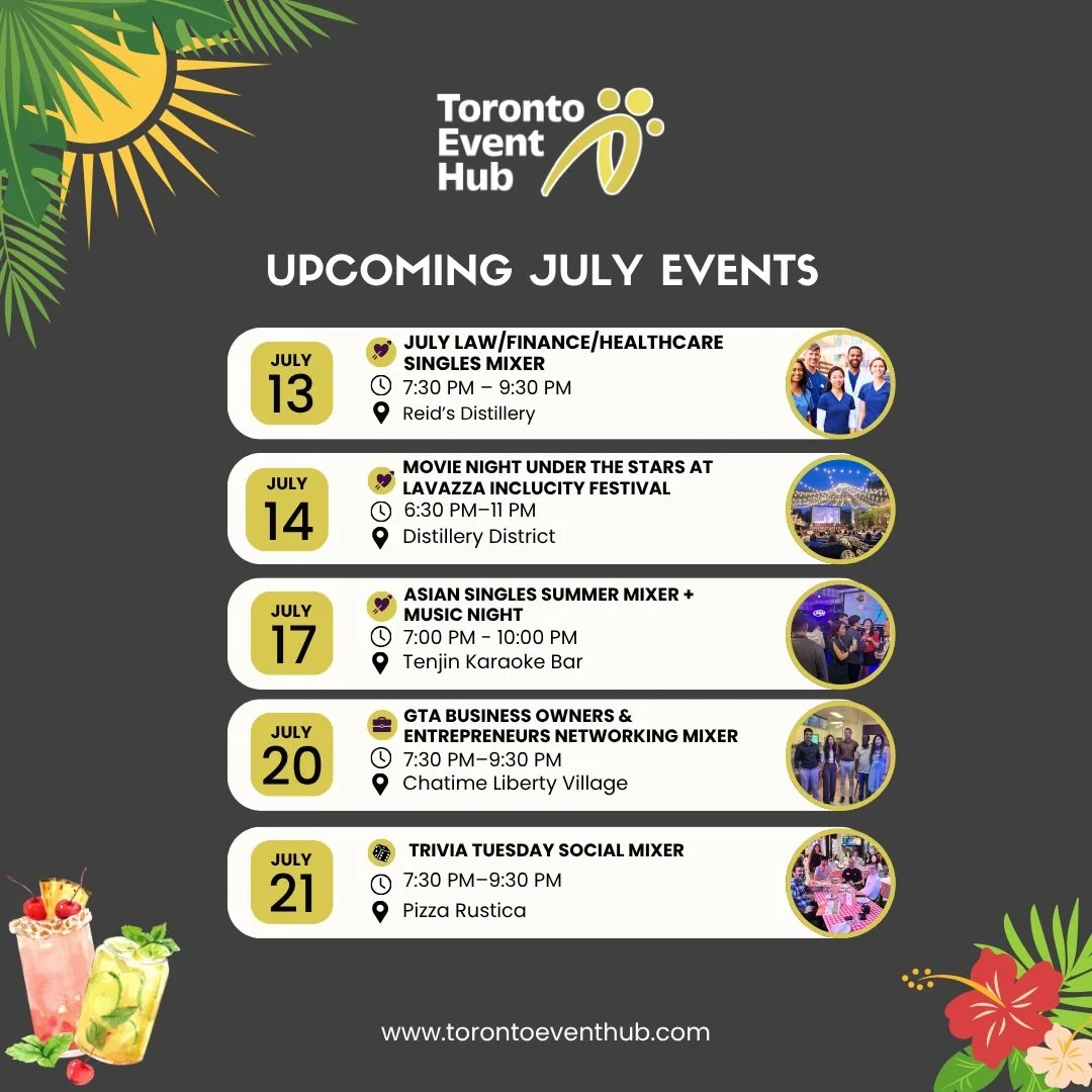 ☀️ Your July plans just got a whole lot better.
Whether you&rsquo;re looking to meet someone special, grow your professional network, make new friends, or simply get out of the house this summer, we&rsquo;ve got an event for you.
📅 July Events
📍 Ju