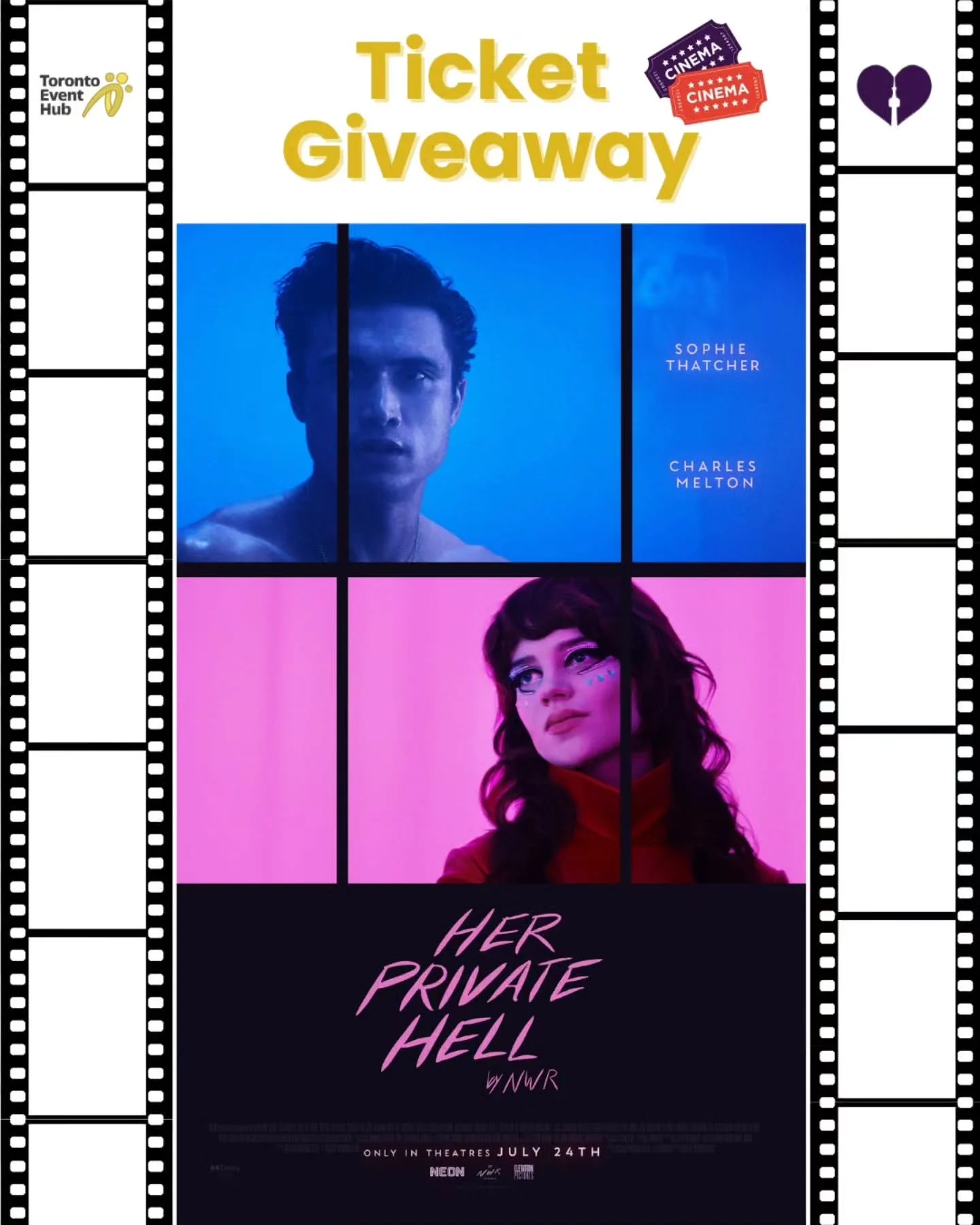 🎥🍿MOVIE PASS GIVEAWAY

⭐Thanks to @Elevation_Pics @thetarogroup we're giving away passes to see HER PRIVATE HELL (starring Sophie Thatcher &amp; Charles Melton) at your desired time/day at any Cineplex location in Canada - starting July 24.

Synops