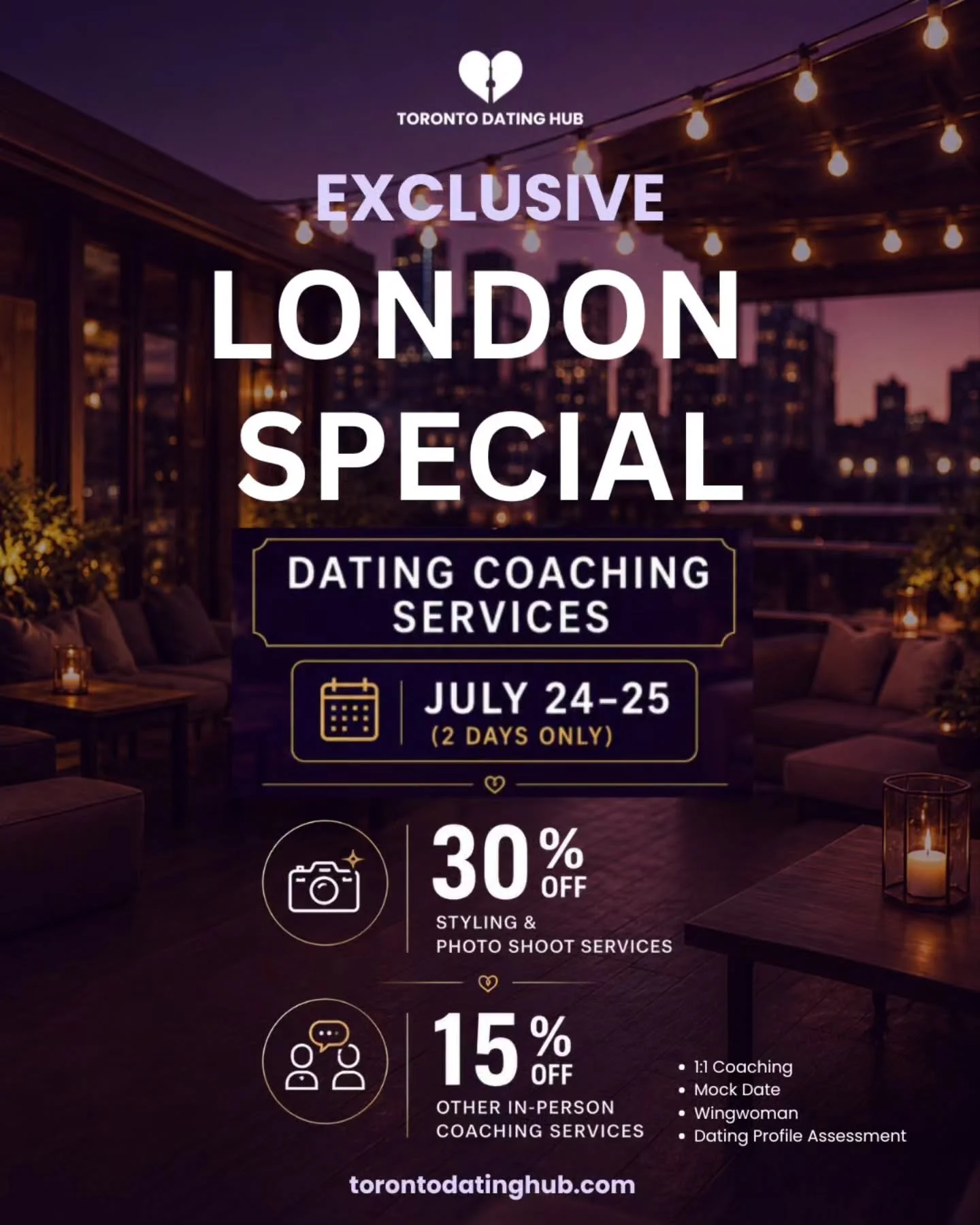 We're in London for 48 hours only &mdash; and we're opening up a few dating coaching spots while we're in town!

London folks - if you've been sad that Toronto gets all the love - you can finally try our event format and get dating advice from our fo
