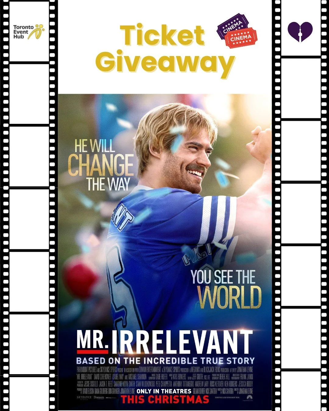 🎥🍿MOVIE PASS GIVEAWAY

⭐Thanks to @paramountpics @thetarogroup we&rsquo;re giving away Toronto advance screening passes to Mr. Irrelevant @mrirrelevant starring David Corenswet, Michael Shannon, and Isabel May.

Date: Wed. November 4, 2026
Time: 7: