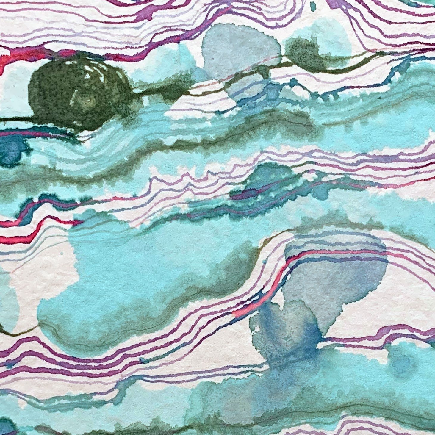 Environmental drawing about wind and water by Joanne Mouland - natural handmade inks on handmade rag paper