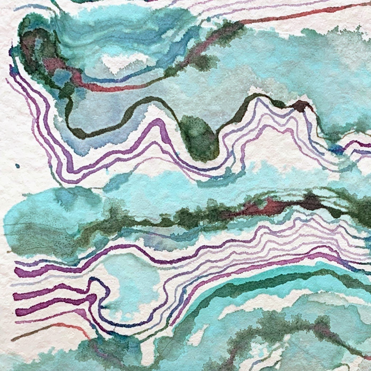Environmental drawing about wind and water by Joanne Mouland - natural handmade inks on handmade rag paper