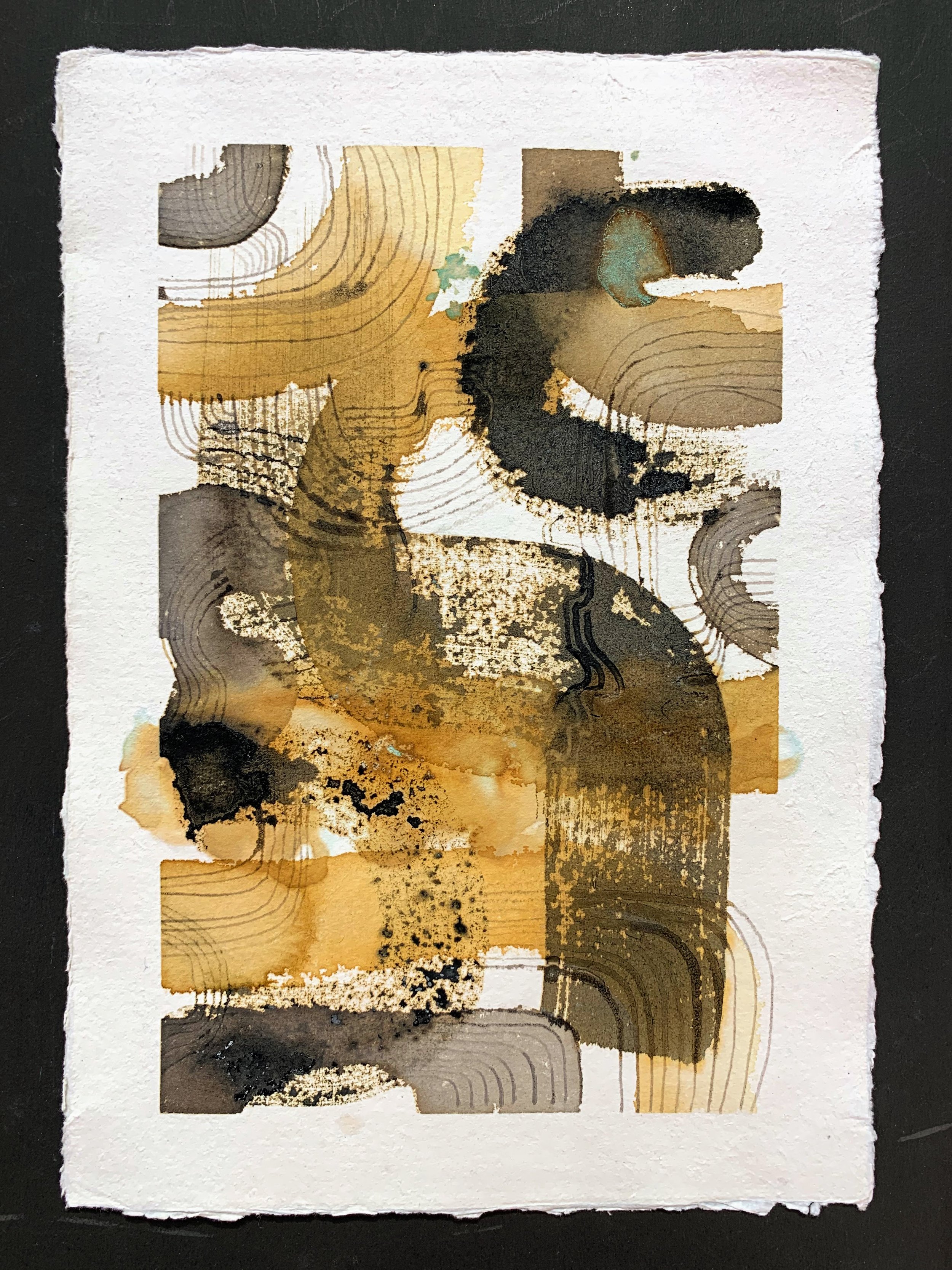 Environmental drawing about wind and water by Joanne Mouland - natural handmade inks on handmade rag paper
