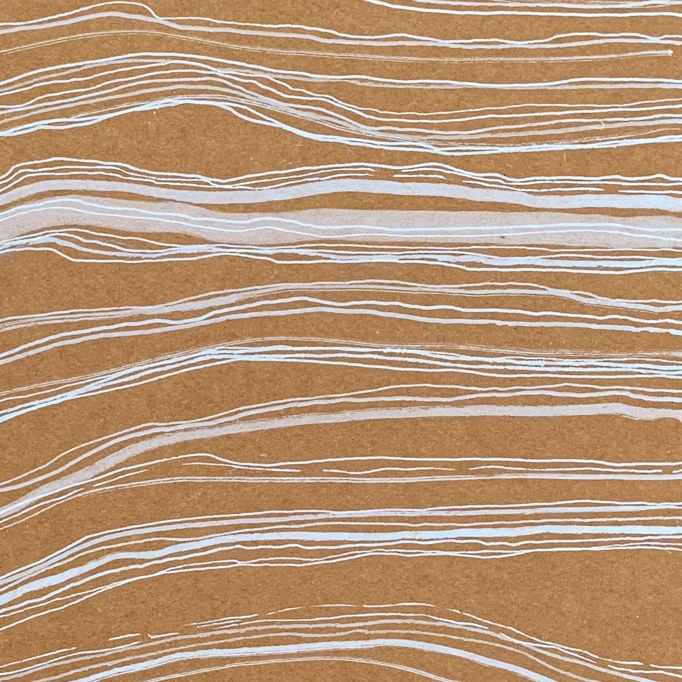 Environmental drawing about wind and water by Joanne Mouland - White pen on brown Kraft paper