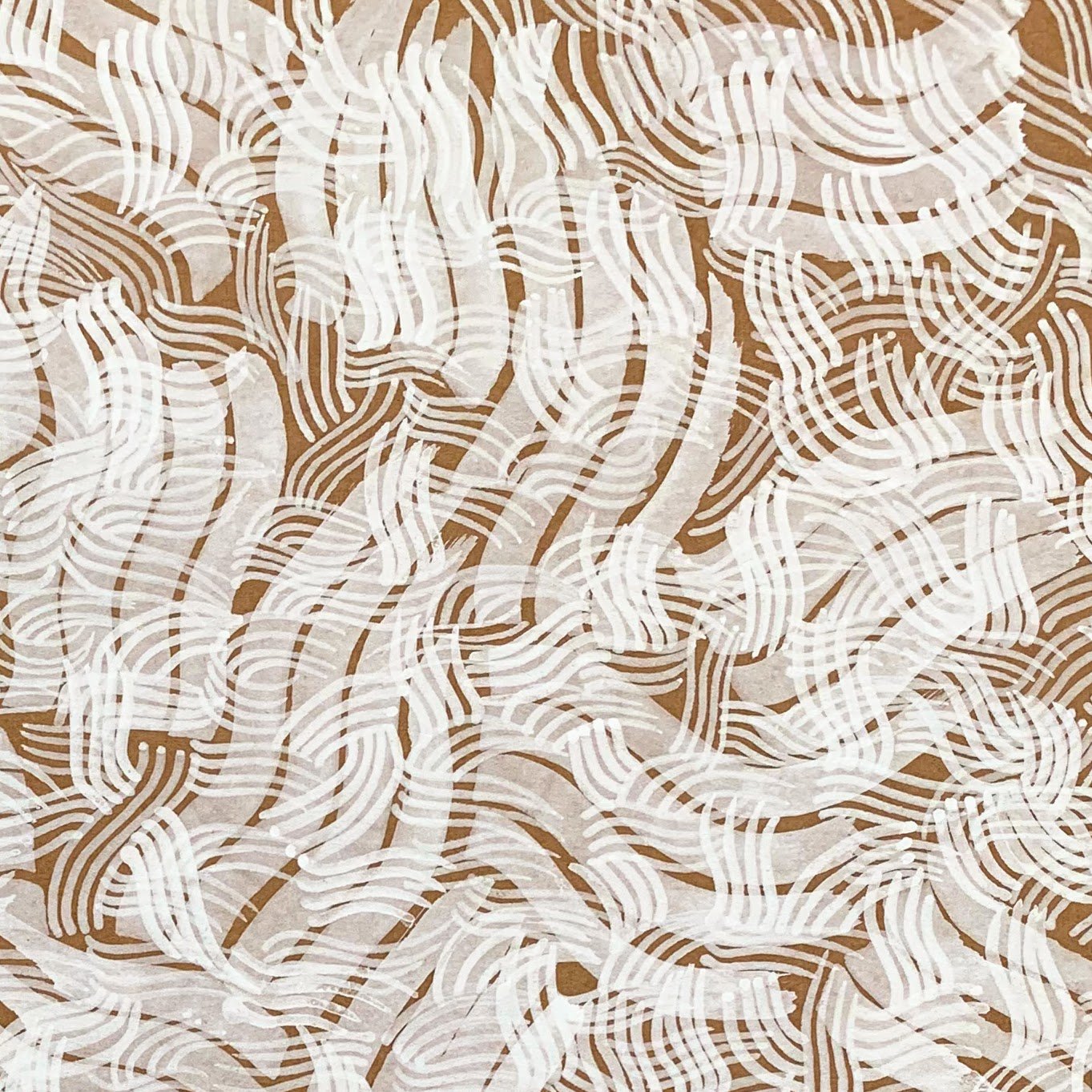 Environmental drawing about wind and water by Joanne Mouland - White pen on brown Kraft paper