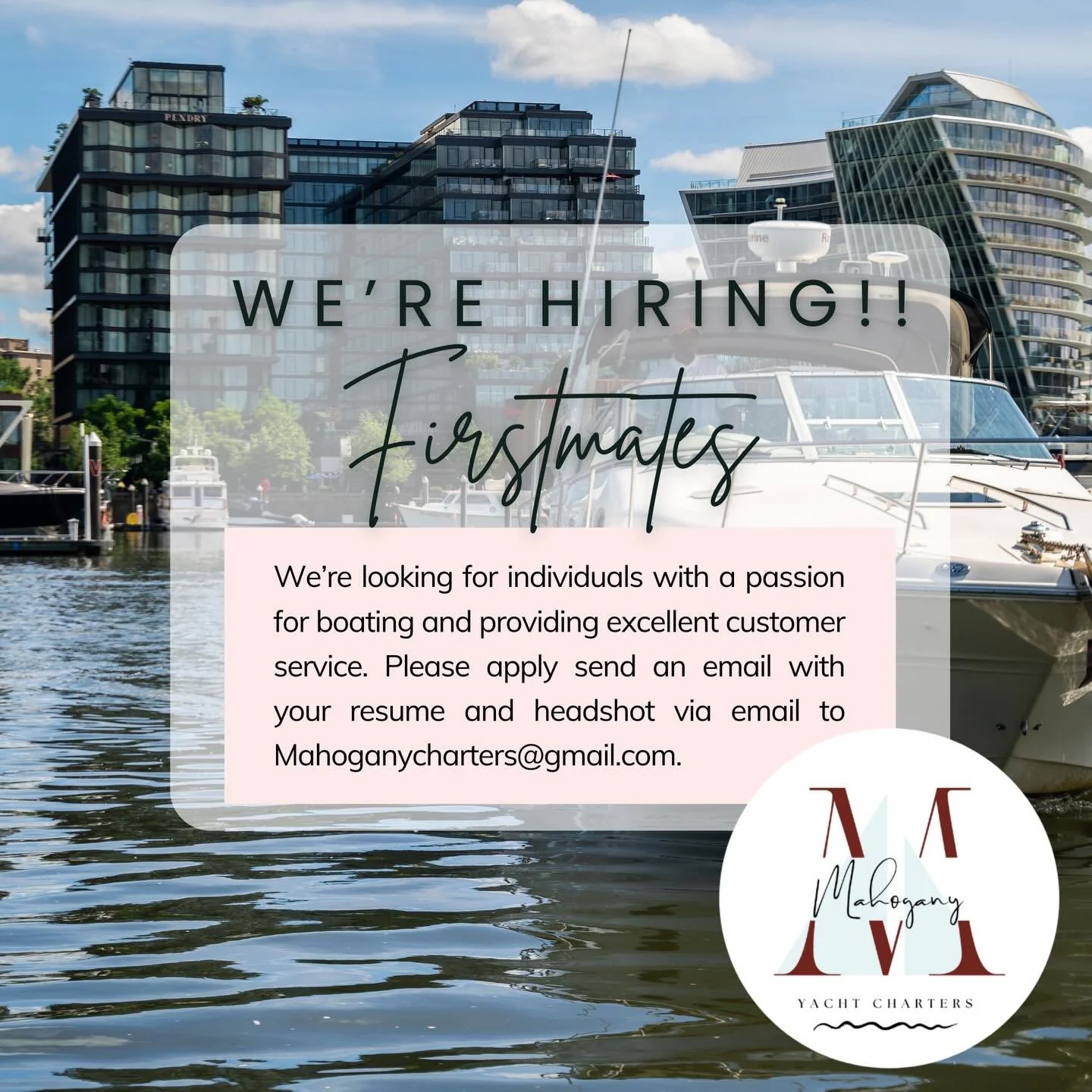 Mahogany Yacht Charters is hiring First Mates! ⚓️✨

We&rsquo;re looking for high-energy, customer service&ndash;driven professionals who know how to create unforgettable experiences on the water. Hospitality backgrounds preferred. Maritime experience