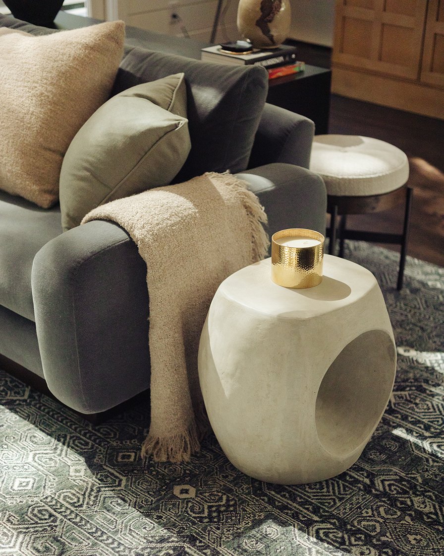 living room accents with organic side table and sophisticated design