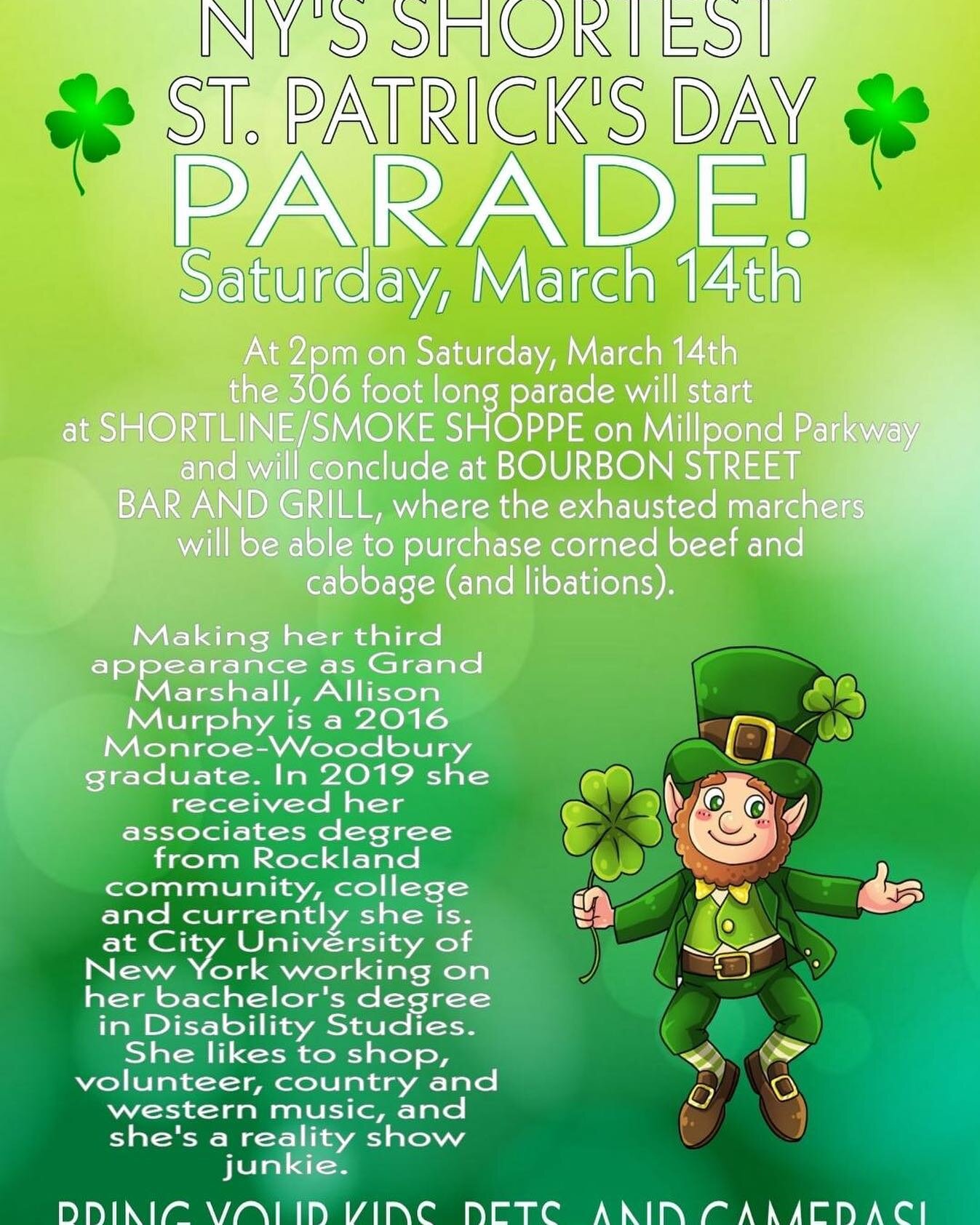 Almost a week away! The shortest St. Patrick&rsquo;s Day parade in NY! Come one come all! A fun day for everyone!! @bstreetbarandgrill #bourbonstreetmonroe #shortestparade #stpatricksdaymonth