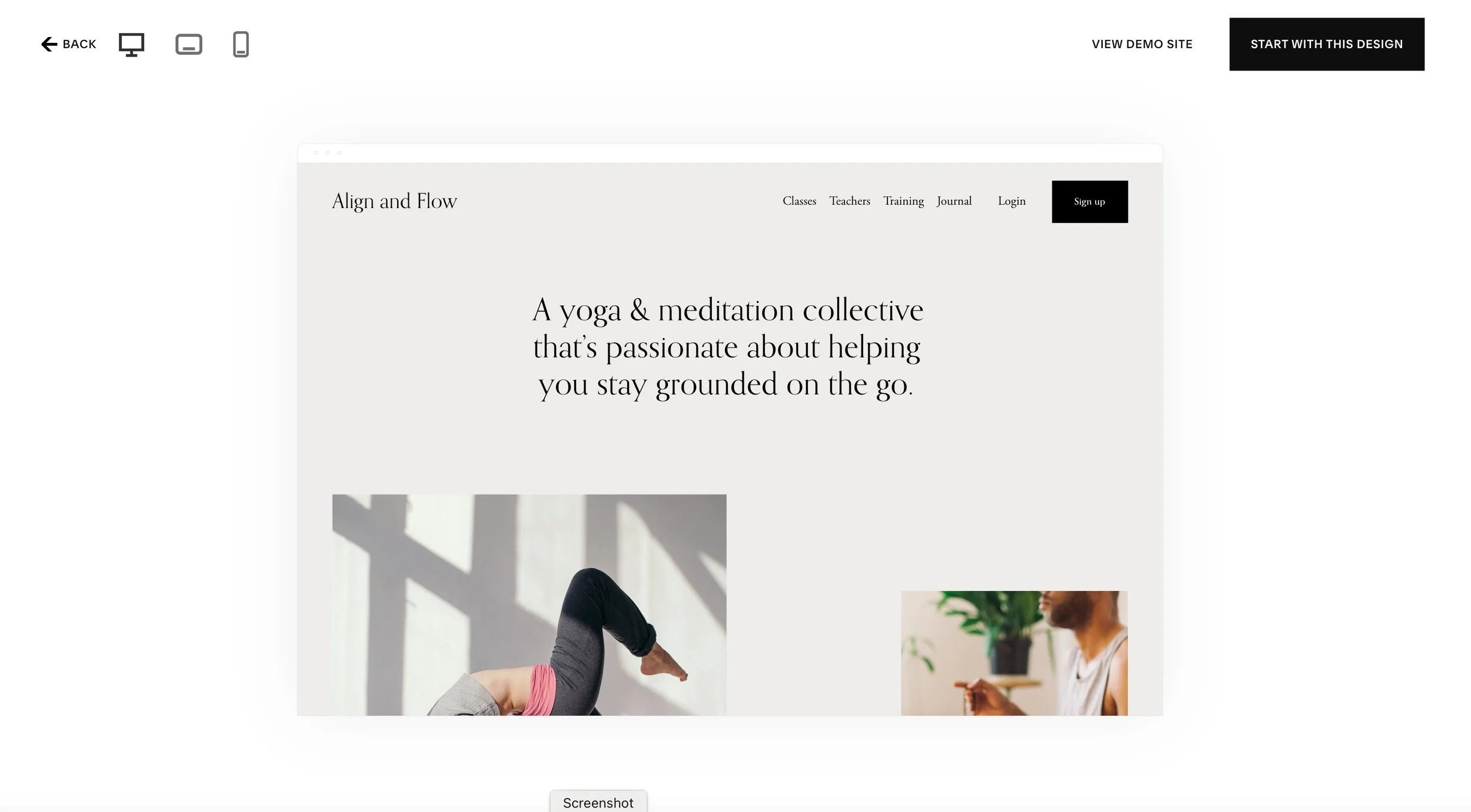 Screenshot of the Align and Flow Squarespace template