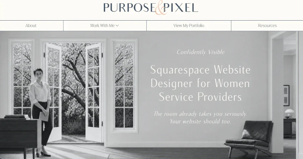 A screenshot of the rebranded homepage hero section of Purpose & Pixel's website