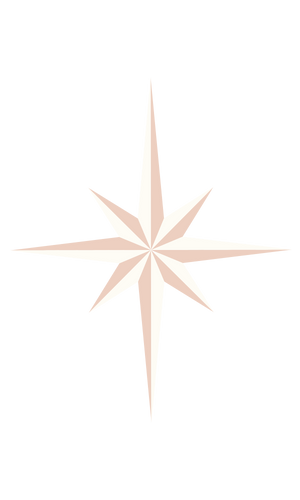 Pink and white graphic of a star like the north star