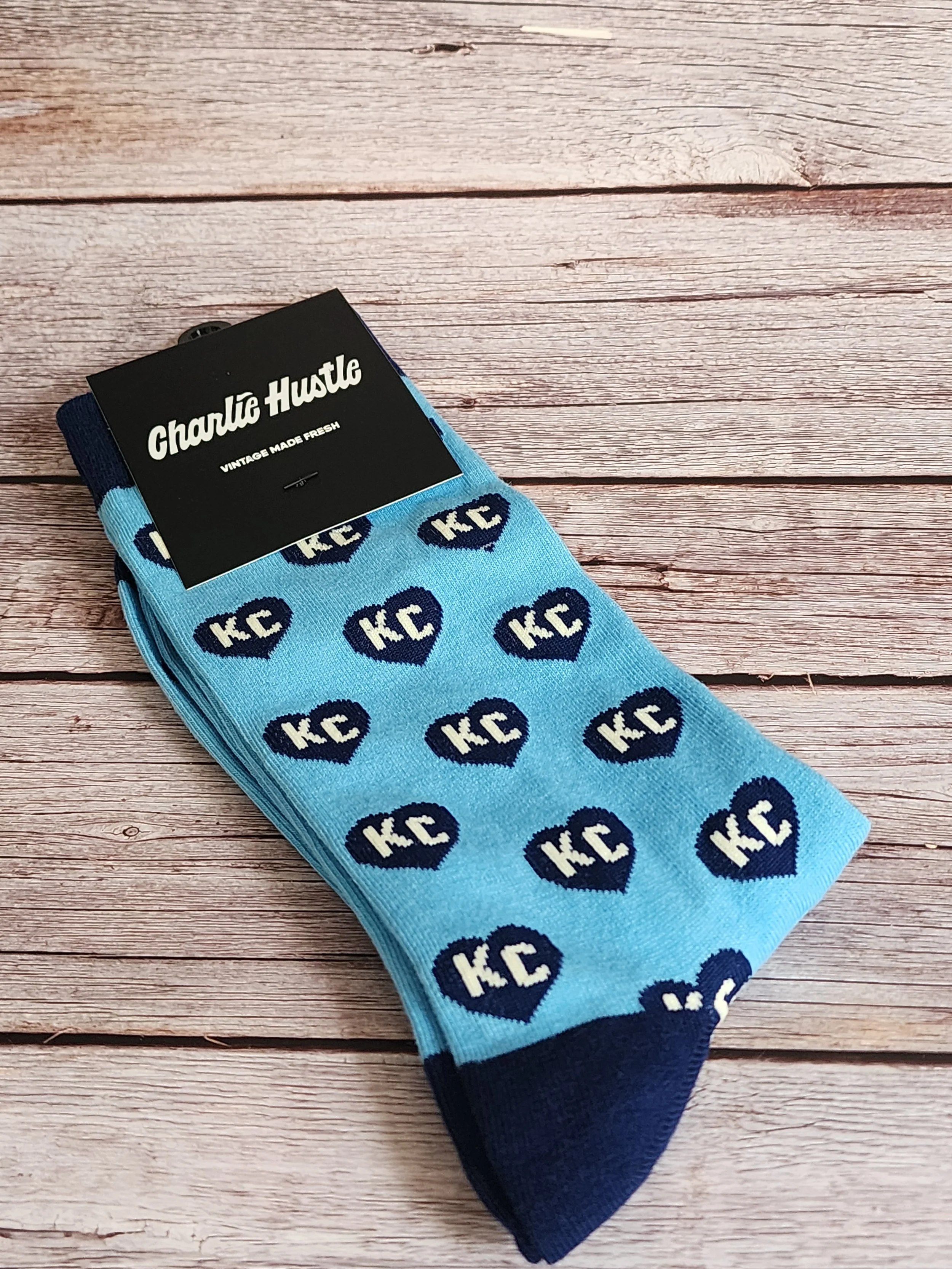 Charlie Hustle Blue and Dark Blue Heart Socks