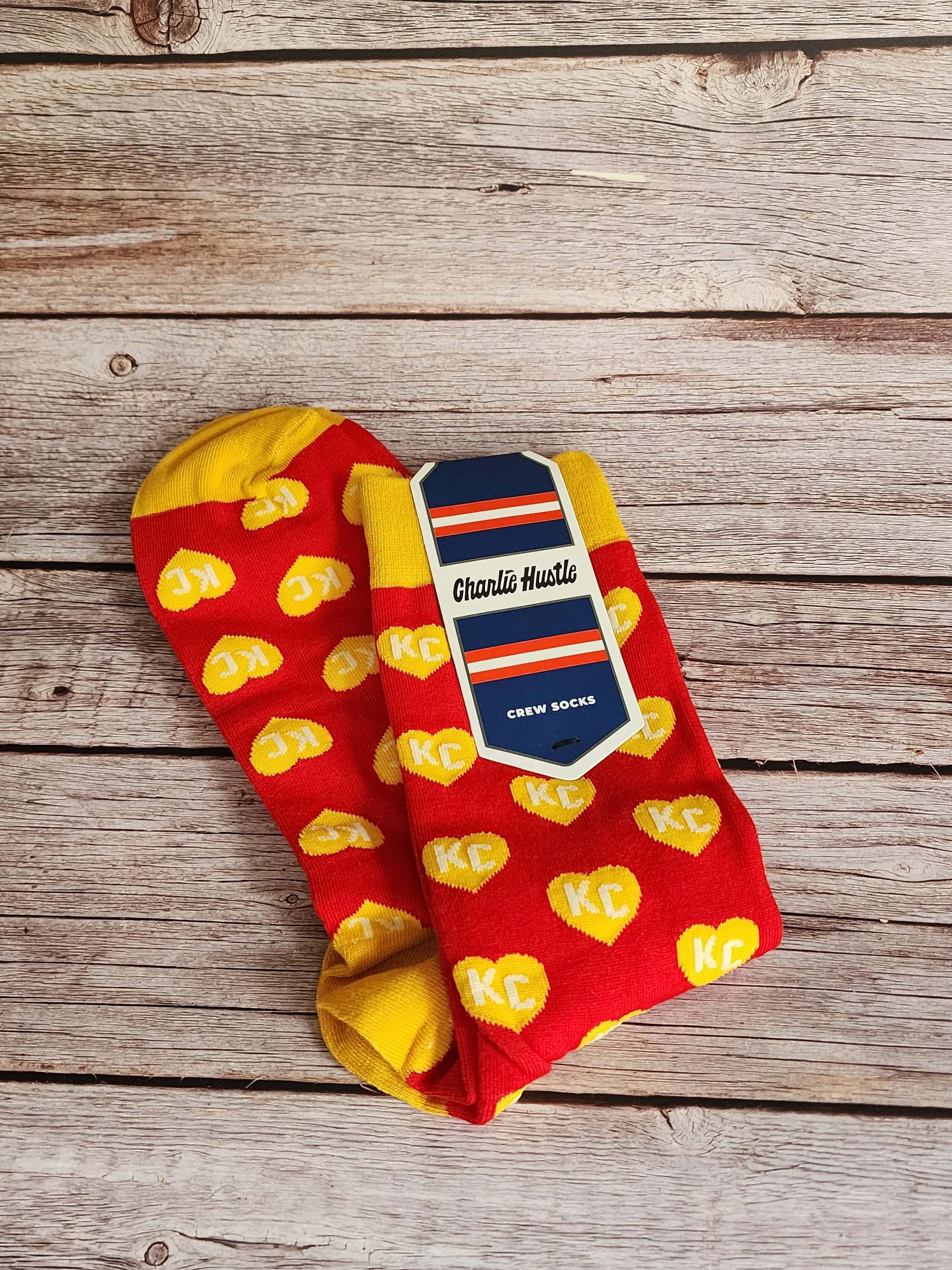 Charlie Hustle Red and Gold Heart Socks