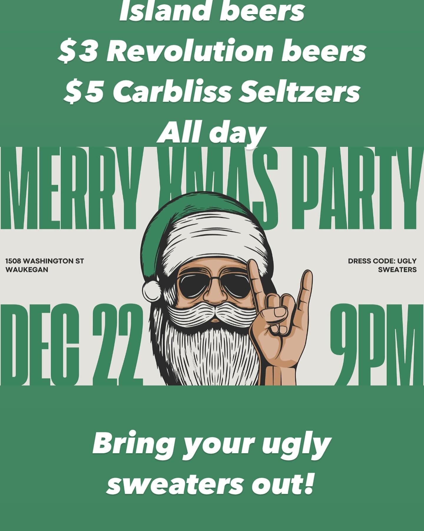 This Friday come out and hang with us at Maple. $3 Goose Island Beers, $3 Revolution, $5 Carbliss seltzers until we run out! 
Bring your ugly sweaters and enjoy some deals to start the holiday weekend!! #maplewkgn #waukeganbars #waukeganrestaurants #