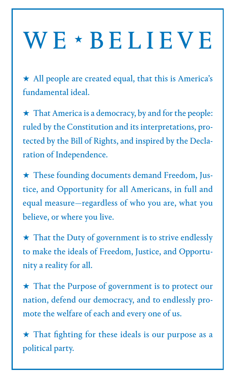 Image of the card of the Democratic Creed