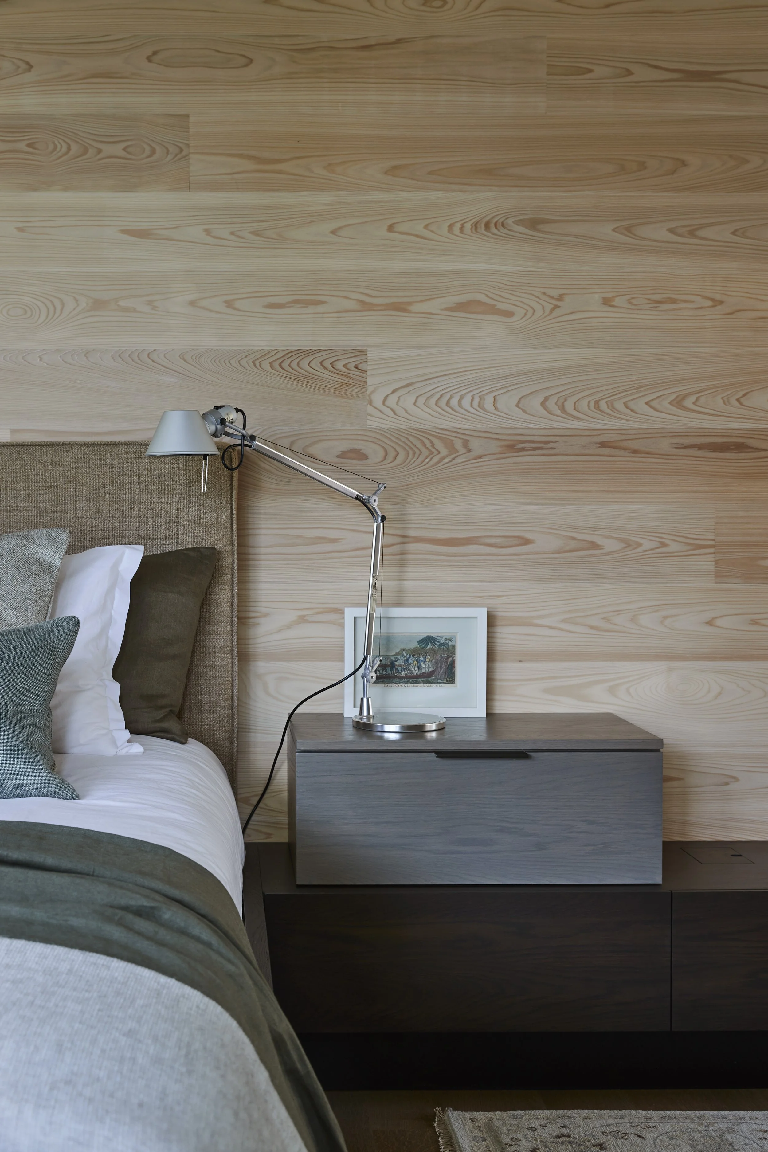 Guest Bedroom interior design by Sonya Cotter Design. Luxury coastal retreat.