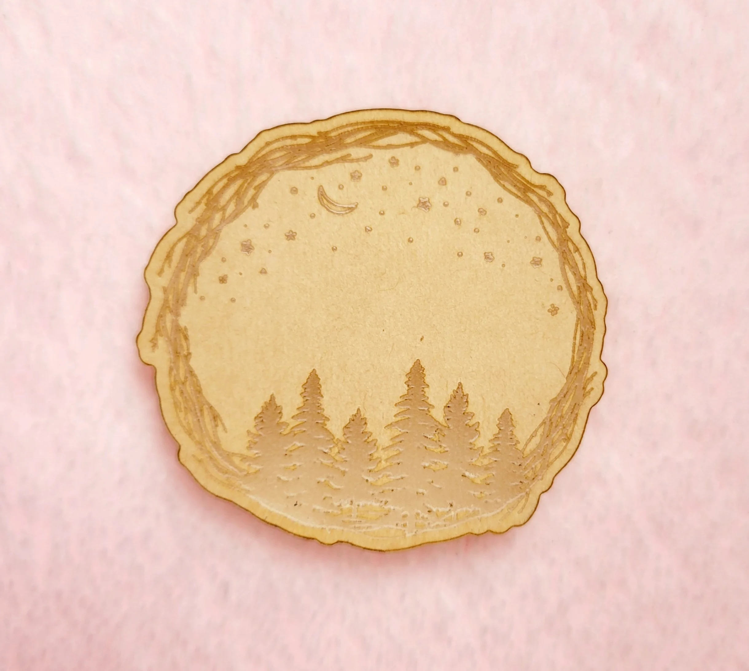 Winter Night Scene Trees Wreath Flat