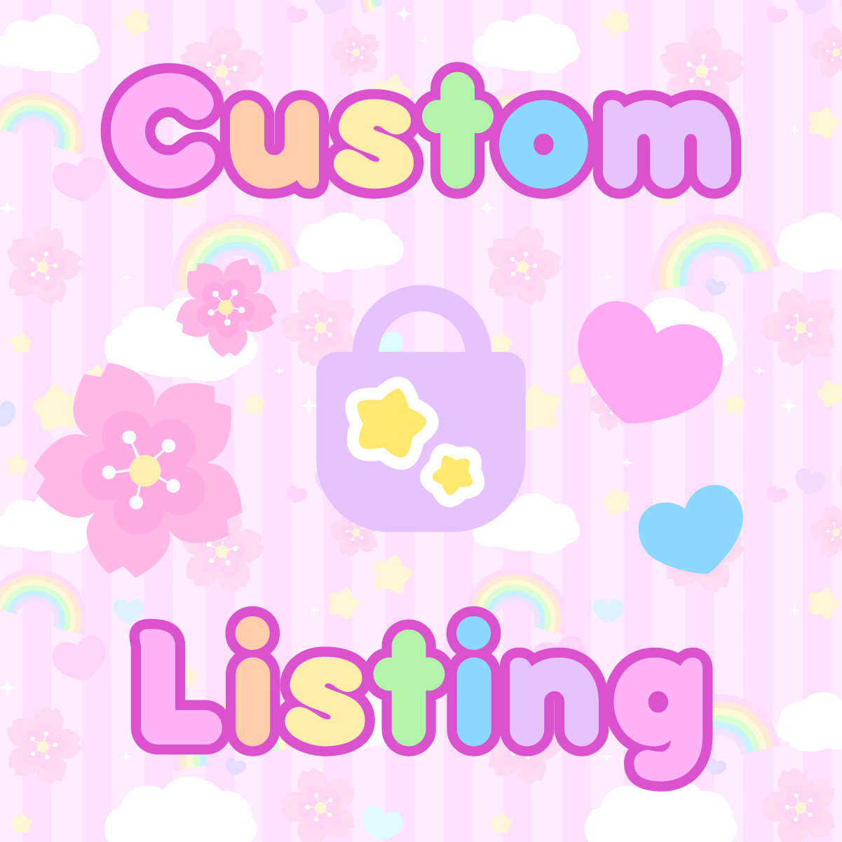 A cute and pastel background image with Custom Listing written on it.