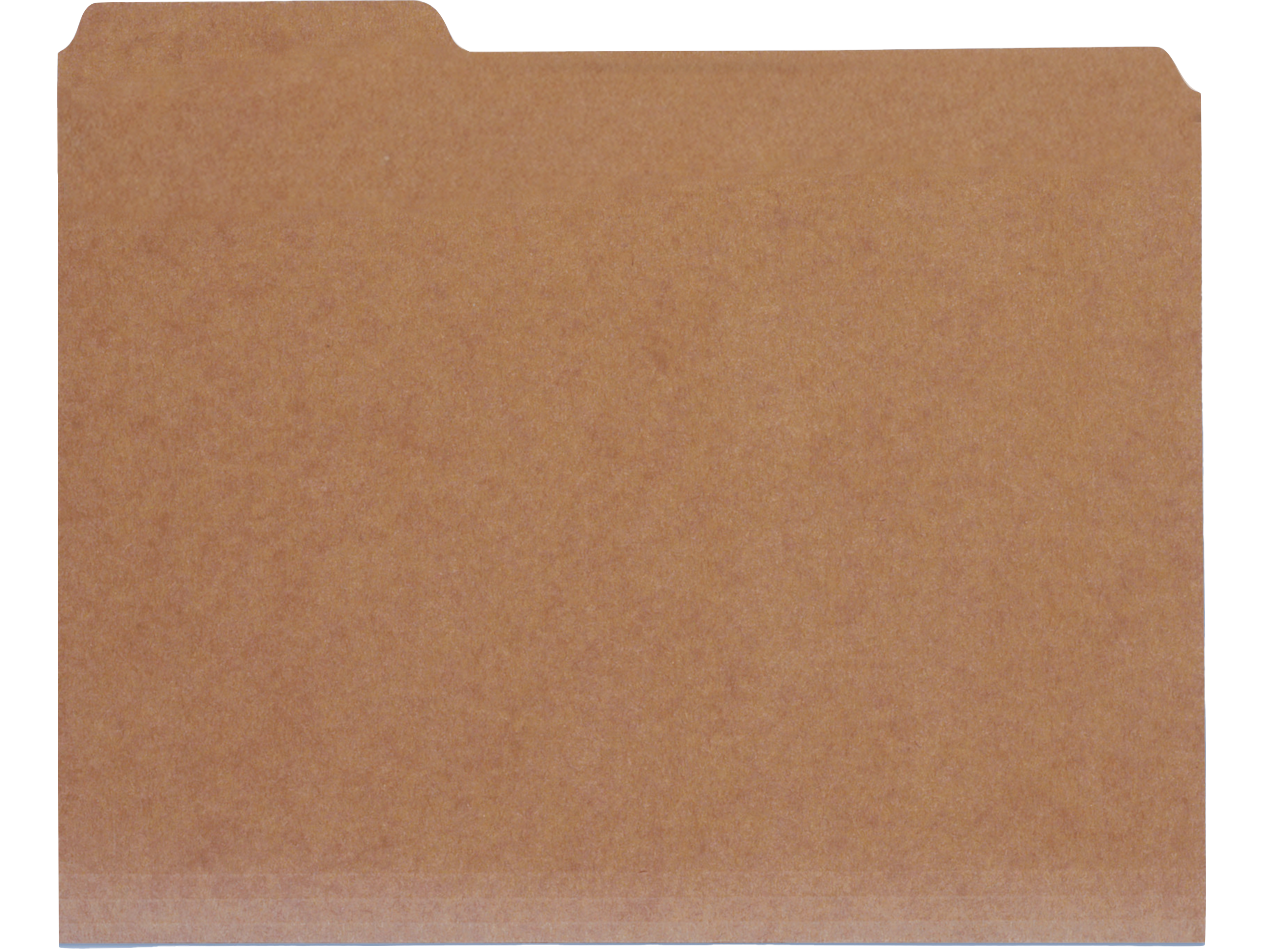 Brown cardboard folder with a tab on the top right corner.