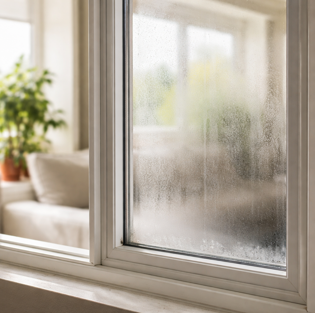 moisture trapped between double-pane window glass