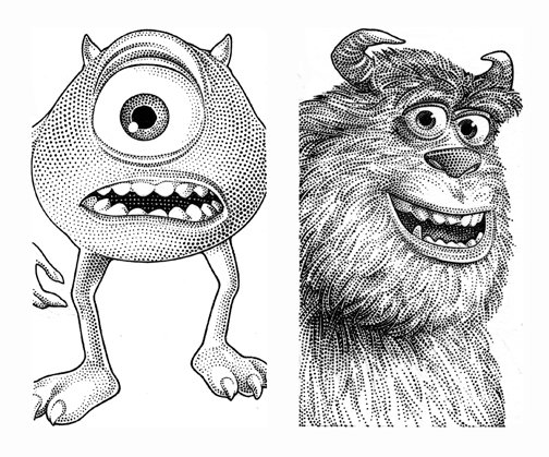 Wall Street Journal Hedcuts for Pixar's Monsters, Inc. by Randy