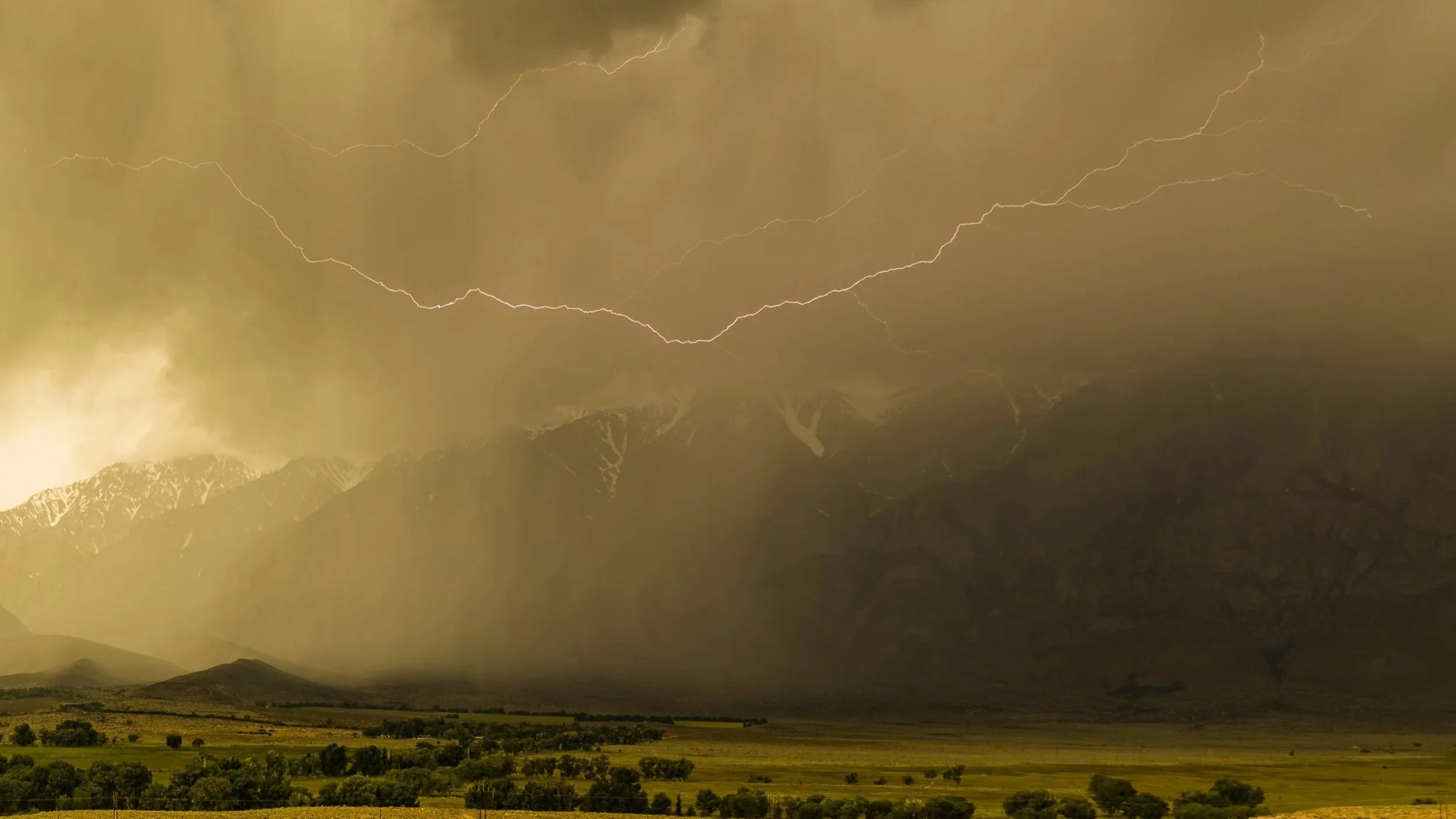 Lightning Strike Across Wheeler Crest Over Round Valley