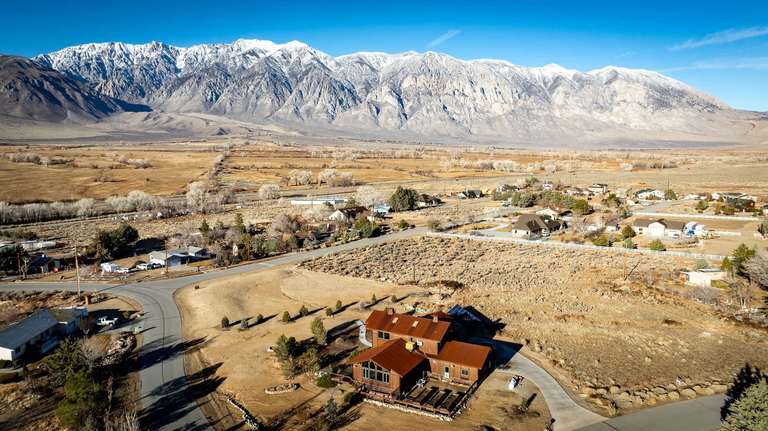 Aerial view of Mustang Mesa Home, Bishop Real Estate