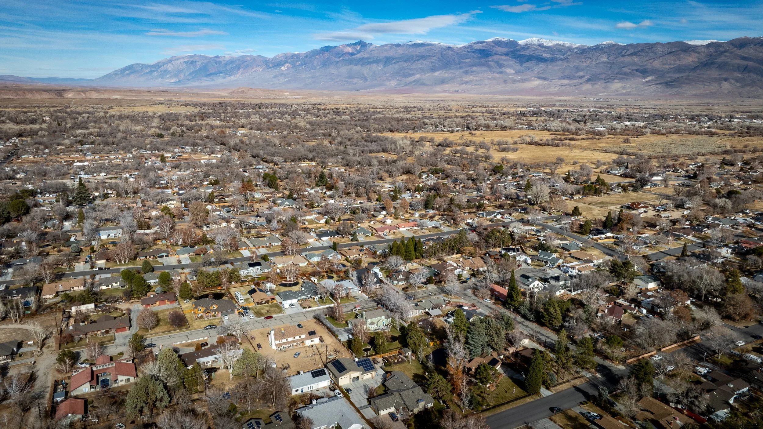 Aerial view of Bishop, CA neighborhood