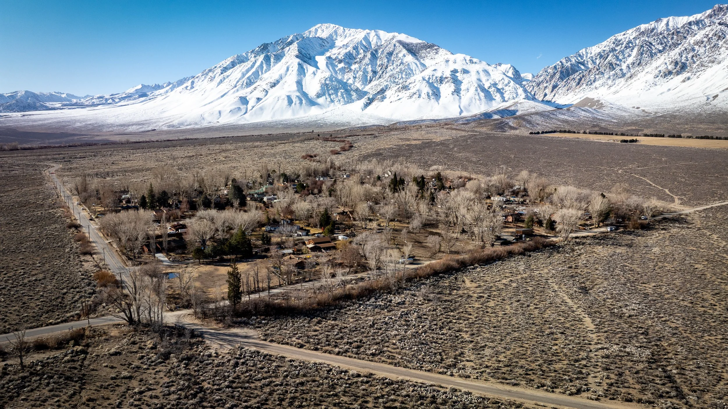 Aerial view of 40 Acres in winter, Bishop CA Real Estate