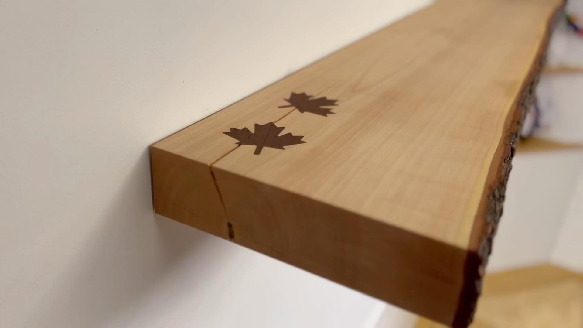 It’s taken a while but this epic built in is almost ALMOST finished!! A few detail touches checked off today including 3 live edge (HEAVY) floating shelves with custom Maple/Walnut bow ties. Very securely mounted with @hovrsolutions brackets, a