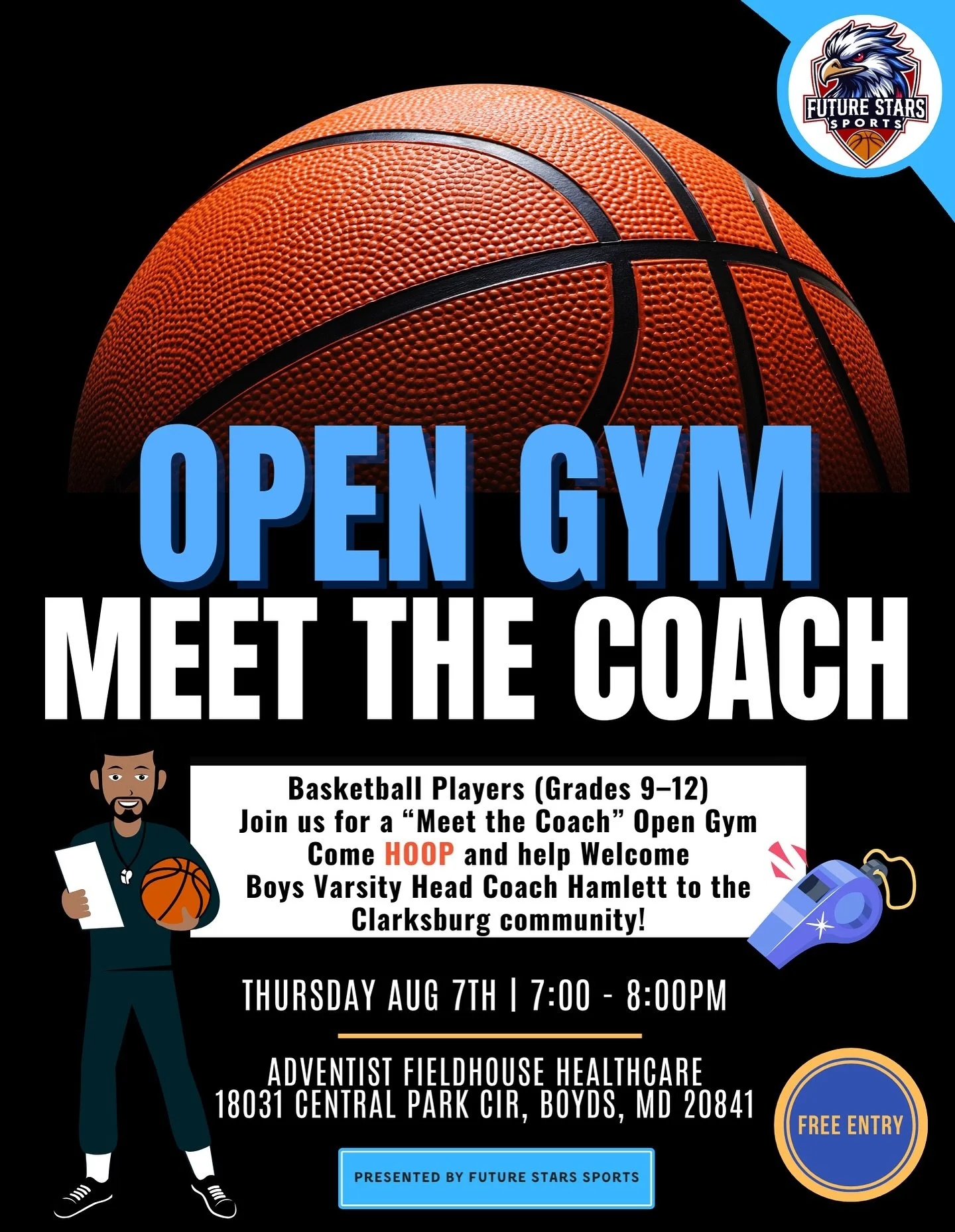 🏀 Open Gym Alert!
Pull up this Thursday! AUG 7

High School Boys (9&ndash;12), come get good bump and help welcome Varsity Head Coach Hamlett to the Clarksburg area! ⛹🏽&zwj;♂️

#clarksburgmaryland #basketball