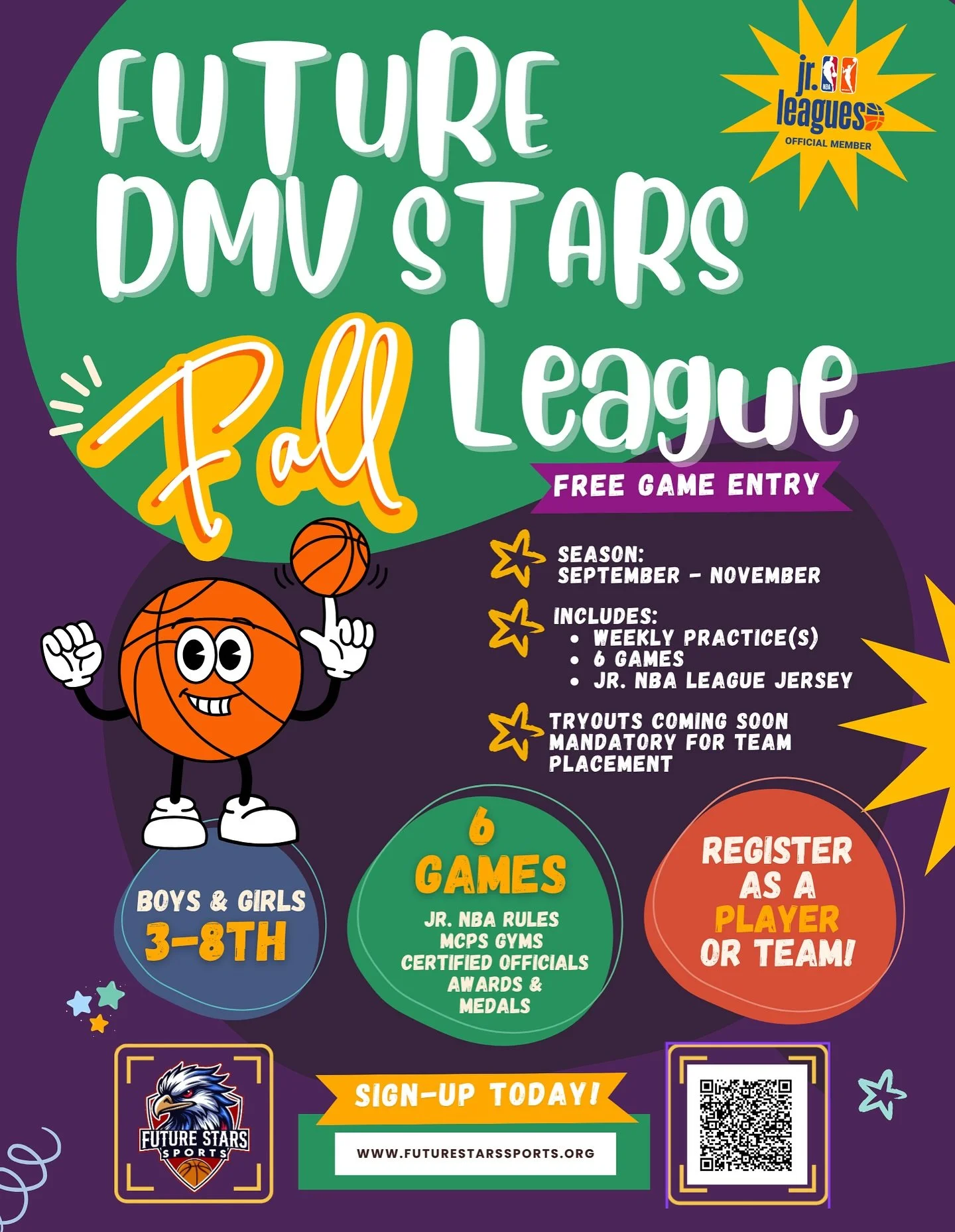 Future DMV Stars &ndash; Fall League Sign-Ups Are OPEN! 🏀✨Calling all rising hoopers! It&rsquo;s time to lock in for our Fall NBA/WNBA League ⛹️&zwj;♀️⛹🏽&zwj;♂️

✅ Open to Boys &amp; Girls
✅ Grades 3-8
✅ Beginner - Intermediate
✅ Season tips off in