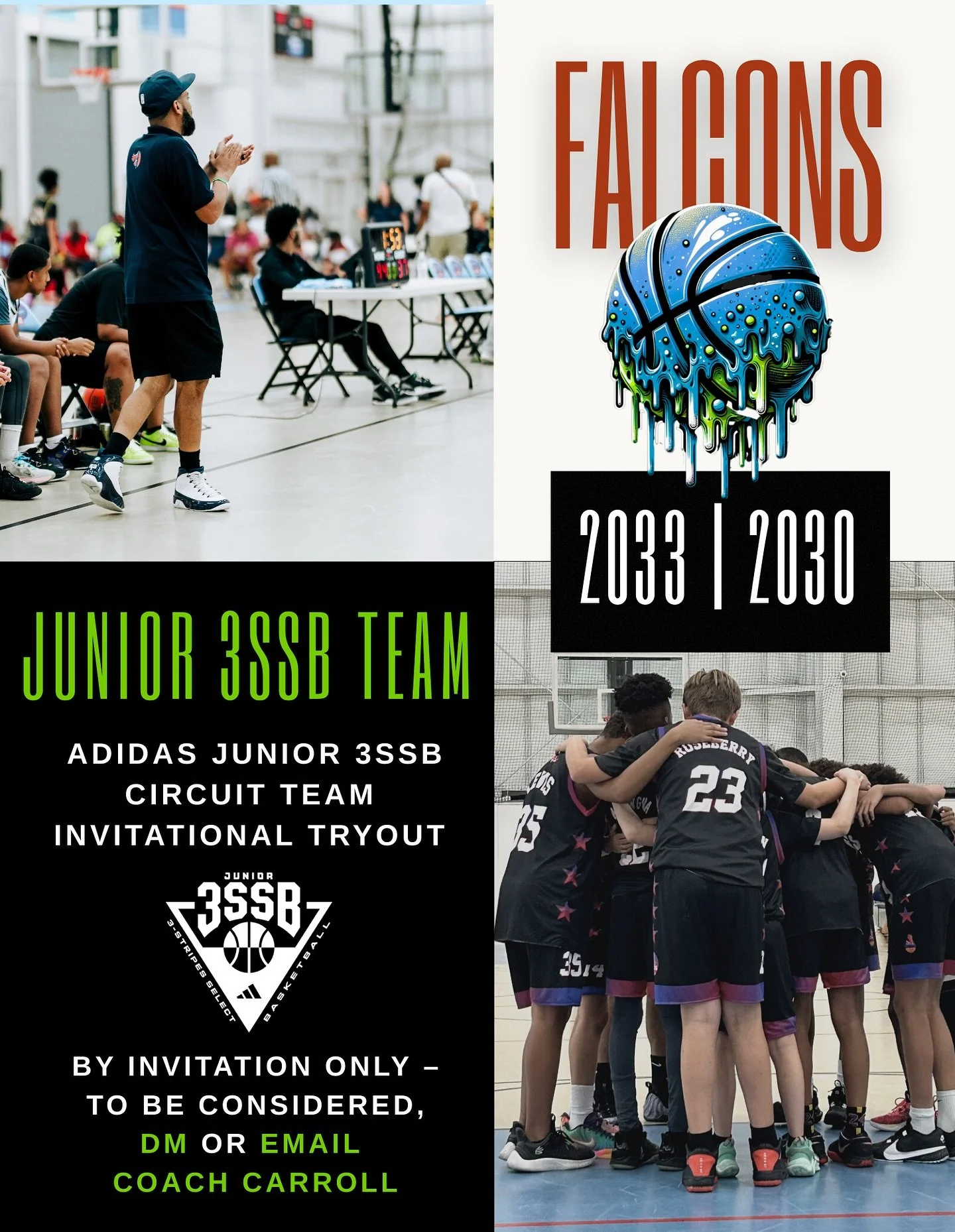 Invitations are going out soon for our 2033 &amp; 2030 Adidas Junior 3SSB Circuit Team 👟🏀

This is for advanced players only ready to compete on the Adidas Junior 3SSB stage and go head-to-head with the best in the nation 💥

Don&rsquo;t miss your 