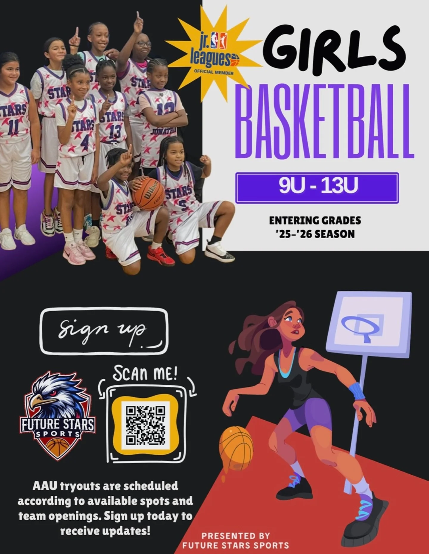 ✨🏀 GIRLS BASKETBALL SIGN-UPS ARE OPEN! 🏀✨ Calling all hoopers! 📣 We&rsquo;re now registering for:

💜 Jr. WNBA Fall League
💜 Future Stars AAU Girls Fall Teams

This is your chance to train, compete, and grow with top coaches while building skills