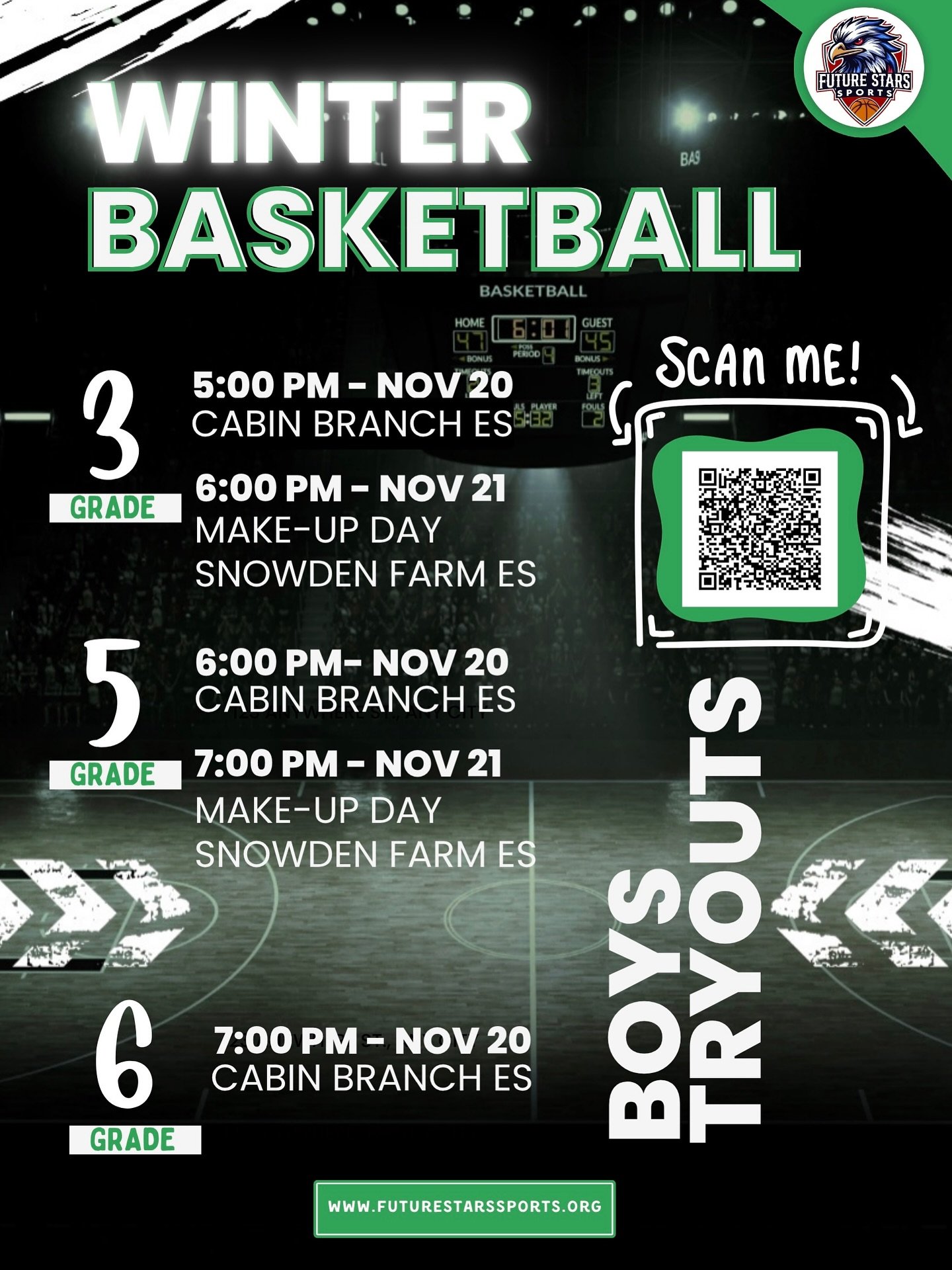 🏀 WINTER TRYOUTS &mdash; 3rd, 5th &amp; 6th Grade Boys! 
Ready to ball out this season? Here&rsquo;s your shot to earn a spot on the squad!

⚡️ Limited spots &mdash; don&rsquo;t wait!
Bring your game, your energy, and your hustle. ✨