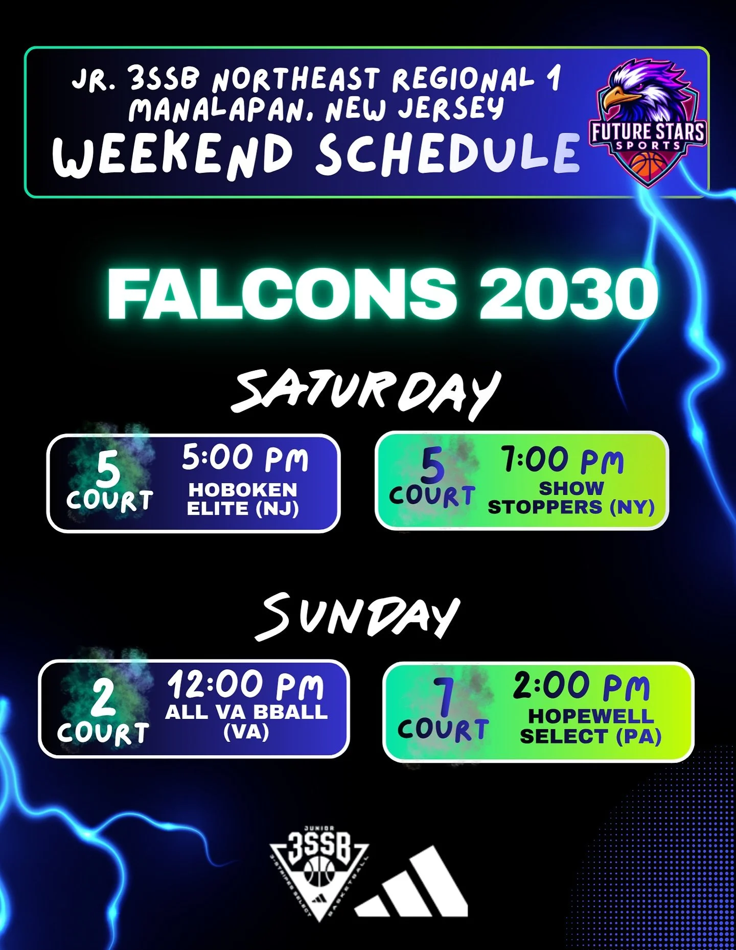 🦅 FALCONS 2030 &mdash; IT&rsquo;S GO TIME! 🦅
This weekend we&rsquo;re hitting the road to dominate the Jr. 3SSB Northeast Regional and we&rsquo;re coming with ENERGY. 💪🏽🔥

Our 2030 squad has been grinding, locked in, and preparing to make a stat