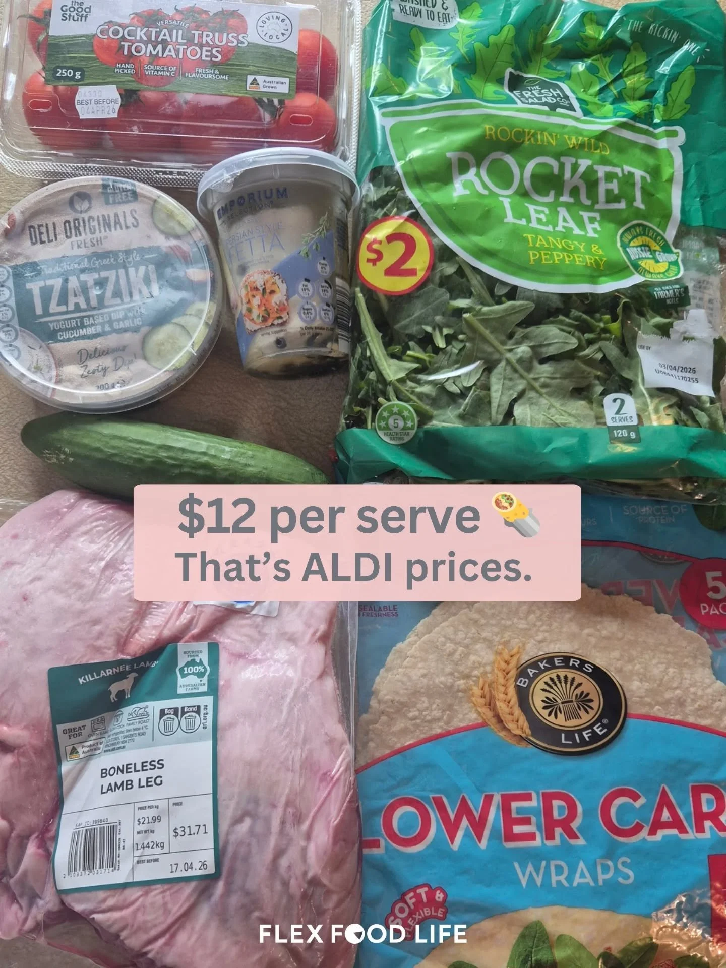 Feeding a family, sticking to a budget and figuring out what to cook every night can feel like A LOT.

So instead of overthinking it, I kept this one simple.

Lamb souvas using all ALDI ingredients came together for $48.49 total, which worked out to 