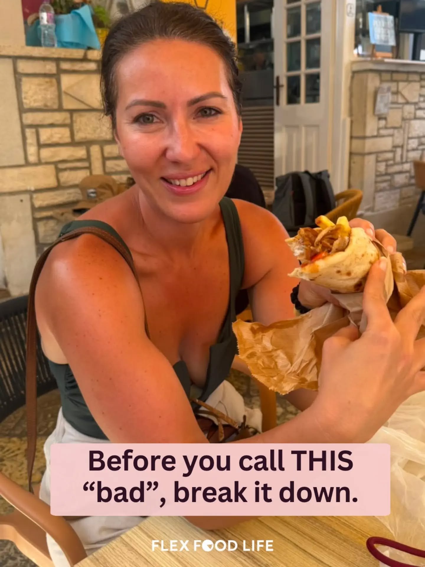 Meat, bread, chips, salad and sauce.

Sounds like a pretty normal meal, right?

But wrap it all up, call it takeaway and suddenly it's a &ldquo;cheat meal&rdquo;. Make it make sense. 😂

This was one of the souvlakis I enjoyed in Greece, and it's a g