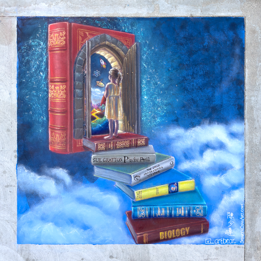 24.11.03 
"Books Open a Whole New World" 
Plaza Palooza 
Santa Barbara Public Library 
Santa Barbara, California 
5' x 5'