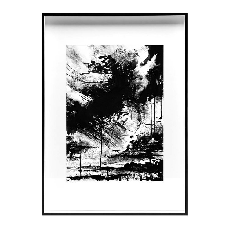 Joanna Greenwood, Blue Skies, Original Artwork, Ink and Charcoal on Watercolour Paper,