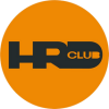 Orange circle with black text 'HUB Club' inside