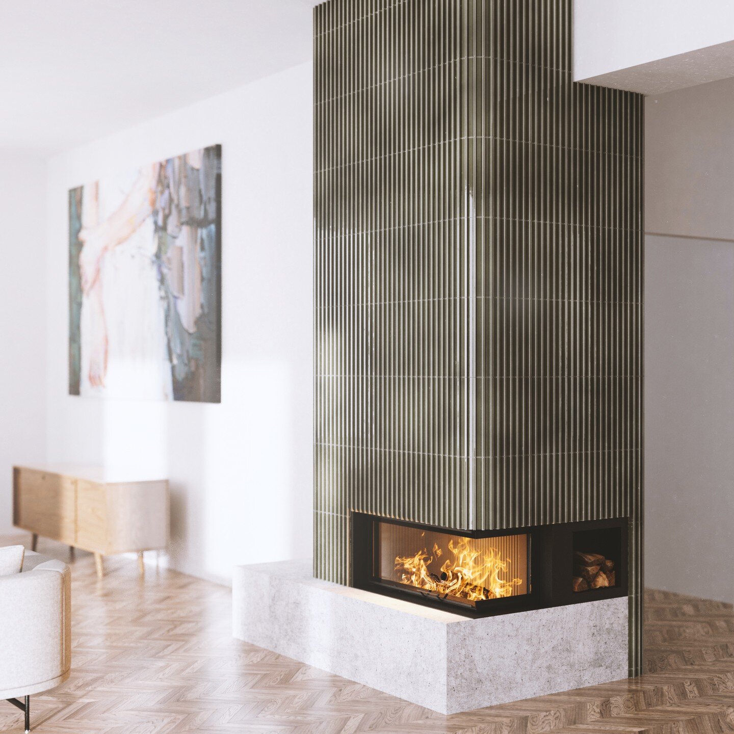 One of our latest designs with a Hoxter ECKA 90/40/40h firebox and integrated wood storage

#fireplace #tiledstove #ceramictiles #kachelofen #kamin #kaminbau #hafner #designfireplace #woodstove #interiordesign #homedesign #heating #homeinspiration #s