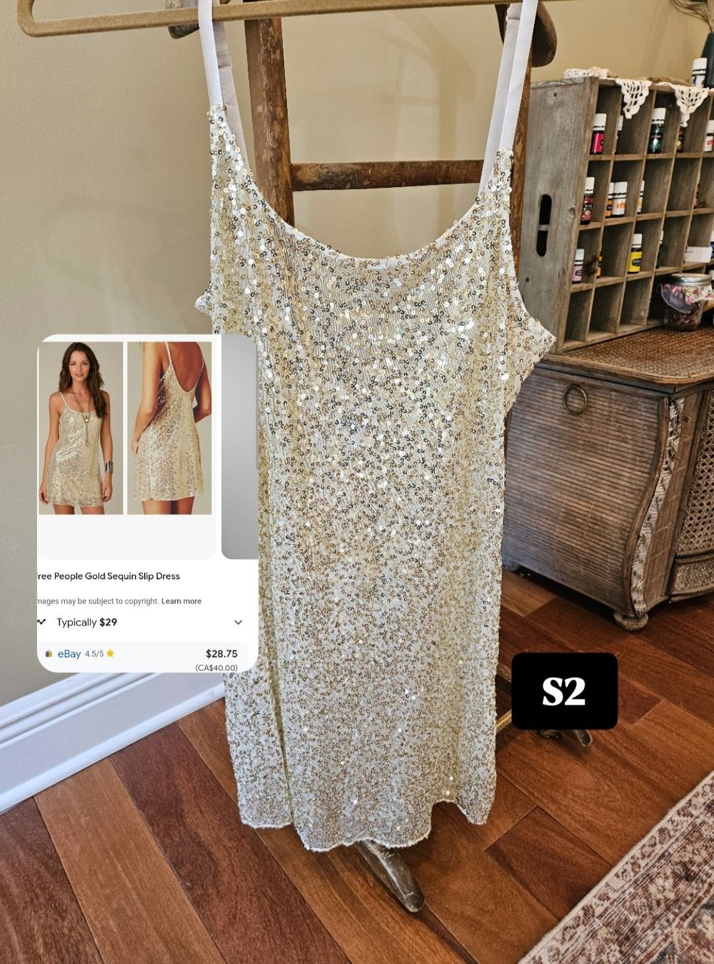 gold sequin slip dress Vintage Free People — Lake Martin Yoga Sequin mini dress