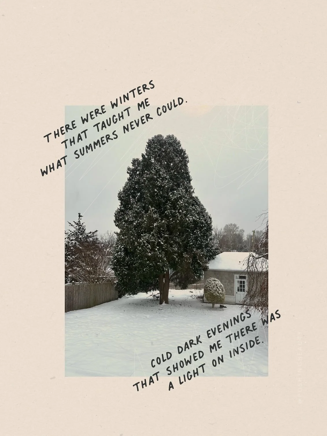 There were winters that taught me what summers never could. Cold dark evenings that showed me there was a light on inside. 

A pain that morphed into beauty the more I lived inside it. 

The first time I stopped resisting my pain it showed me this: t