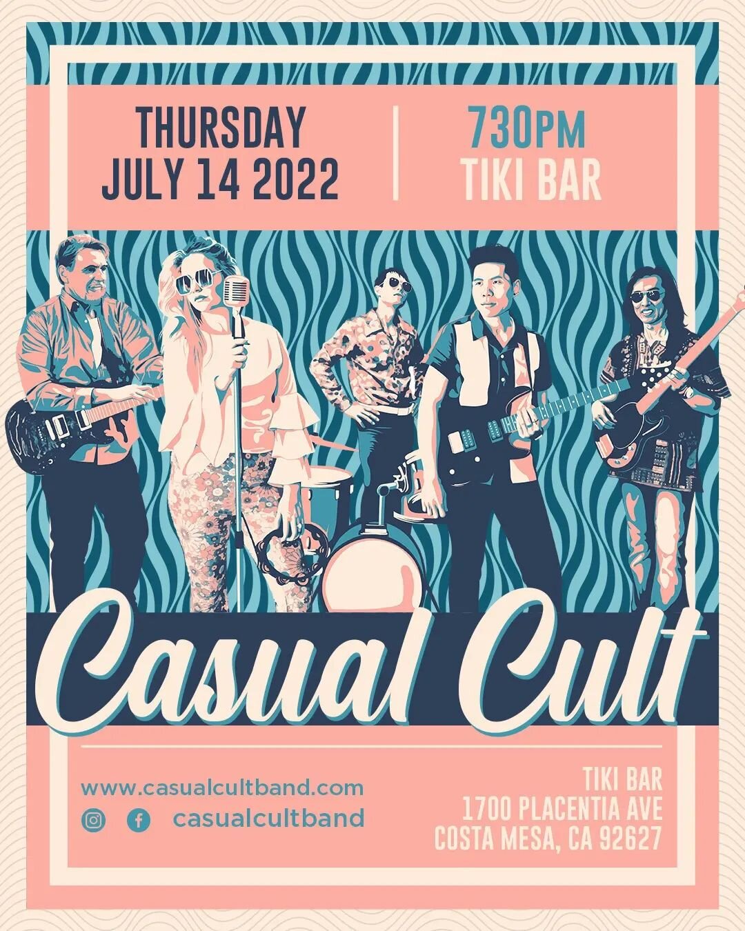 Hey everyone!! In just two weeks from now we are back at Tiki Bar in Costa Mesa! But this time with the full band and a new set of songs, plus a merch giveaway! Mark your calendars July 14, 2022 at 7:30pm! Hope to see you there!! #coverband #liveband